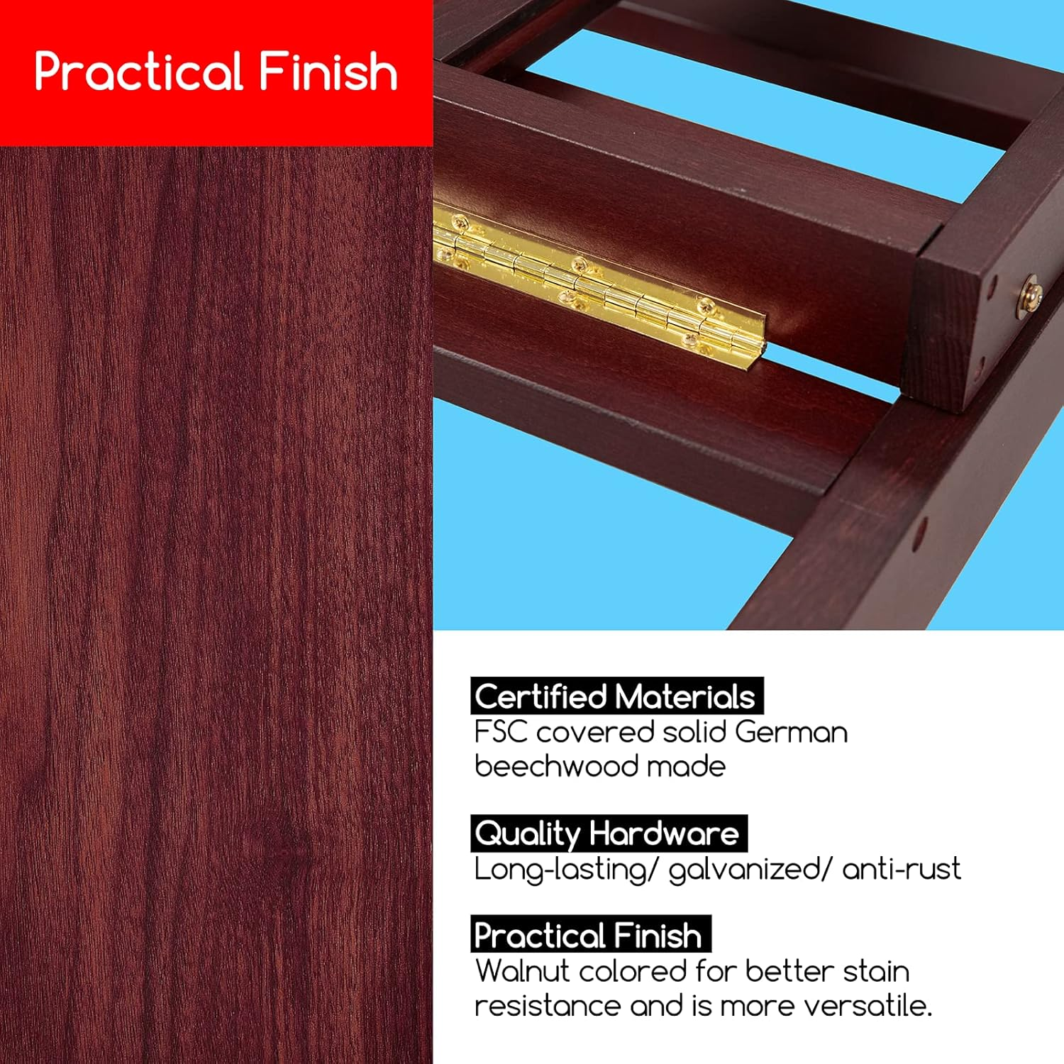 MEEDEN Walnut Large H- Frame Studio Easel, Solid Beech Wood Easel for Heavy Duty, Adjustable Floor Easel, for Acrylic, Watercolor, Oil Painting, Doing Pastel, Portrait Work, Hold Canvas up to 77" - Deep Walnut image number 4