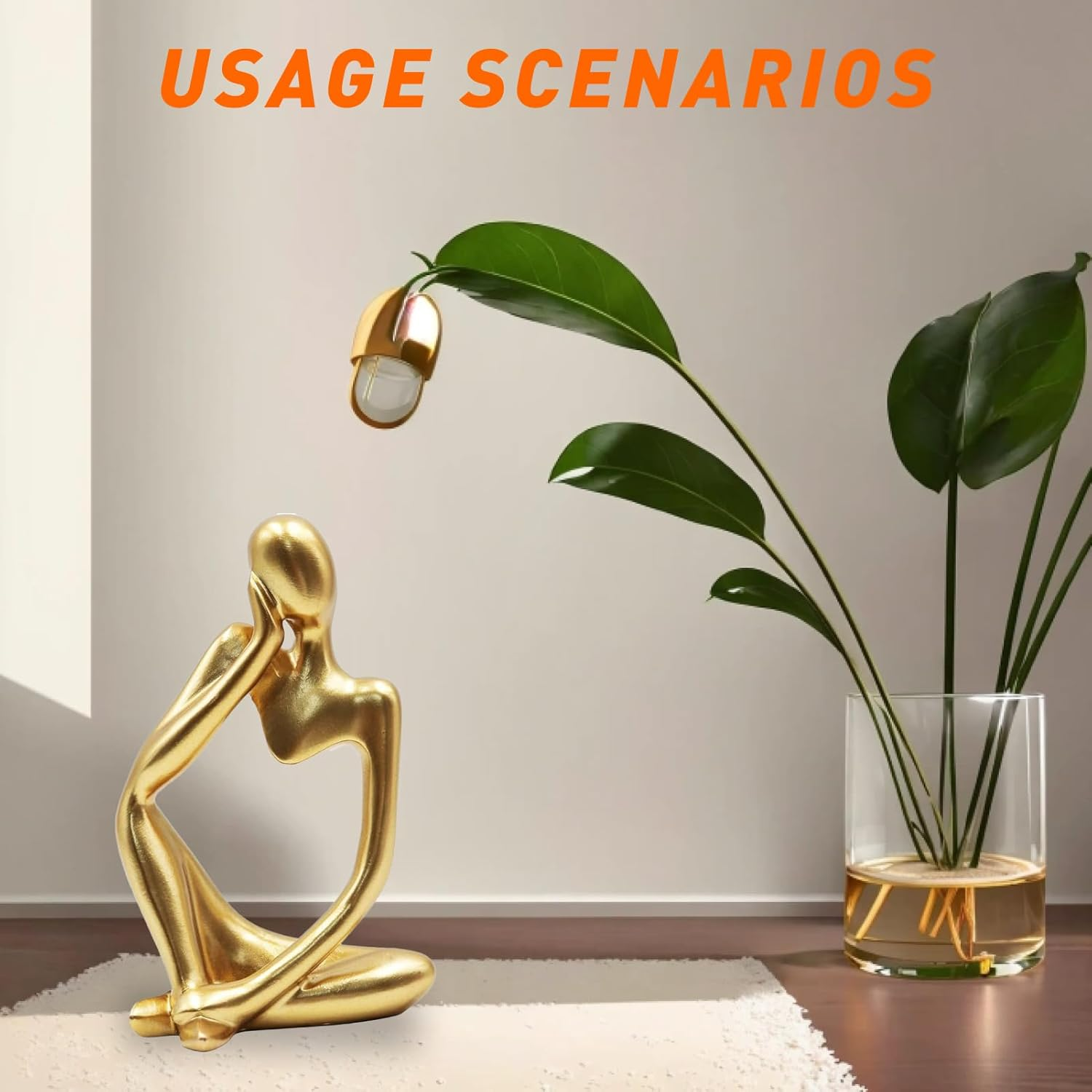 Elegant Gold Resin Thinker Statue Abstract Sculpture Ornament for Home and Office Decor, Unique Housewarming Gifts, Ideal Living Room, Desk, and Meeting Room Decoration Size 12.5 Cm image number 5