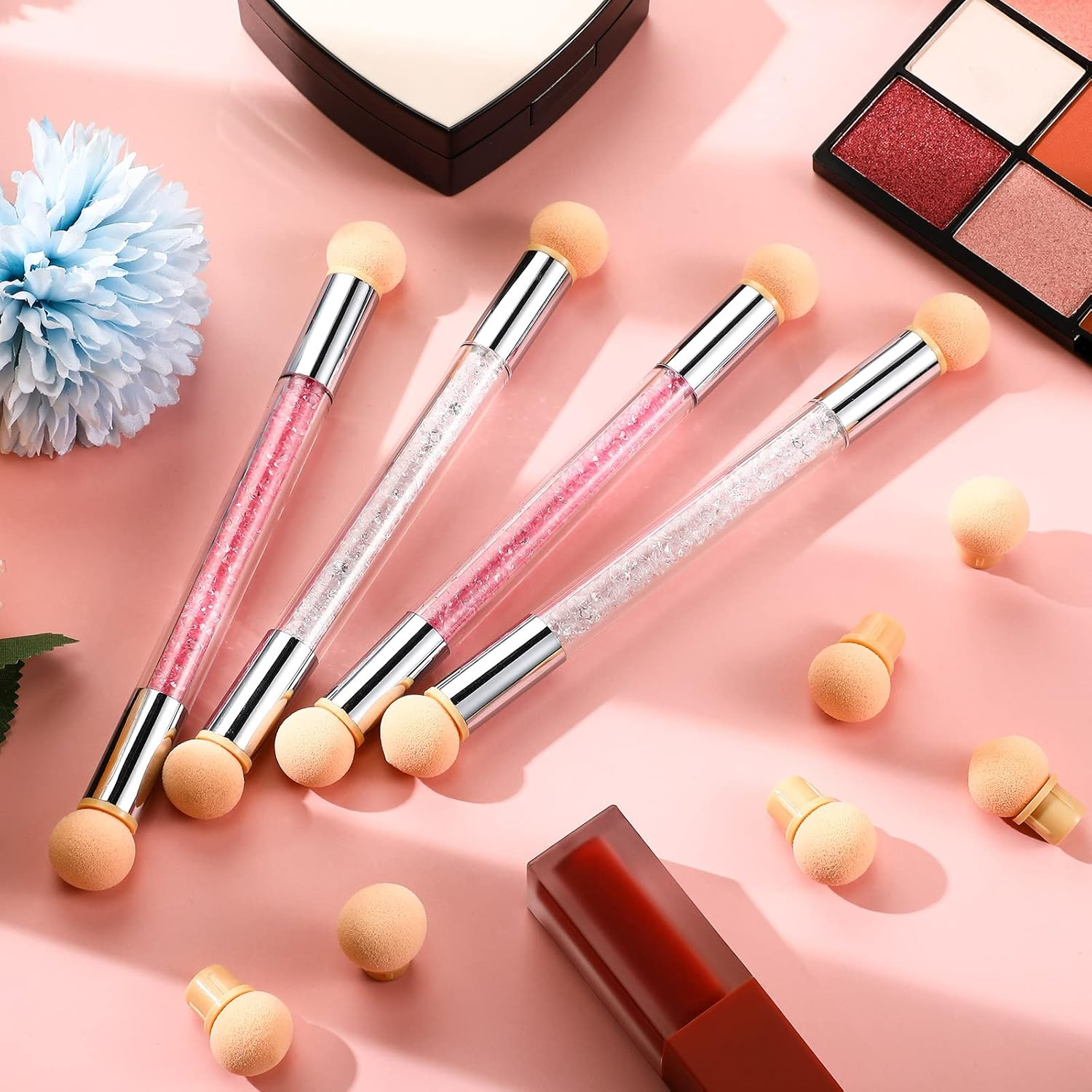 4 Pieces Nail Art Sponge Ombre Sponge Nail Brush Gradient Nail Brush Double Head Sponge Nail Art Tool with 16 Pieces Replacement Head for Nail Art Manicure(Pink, White) - Pink,Purple,Red,White image number 5