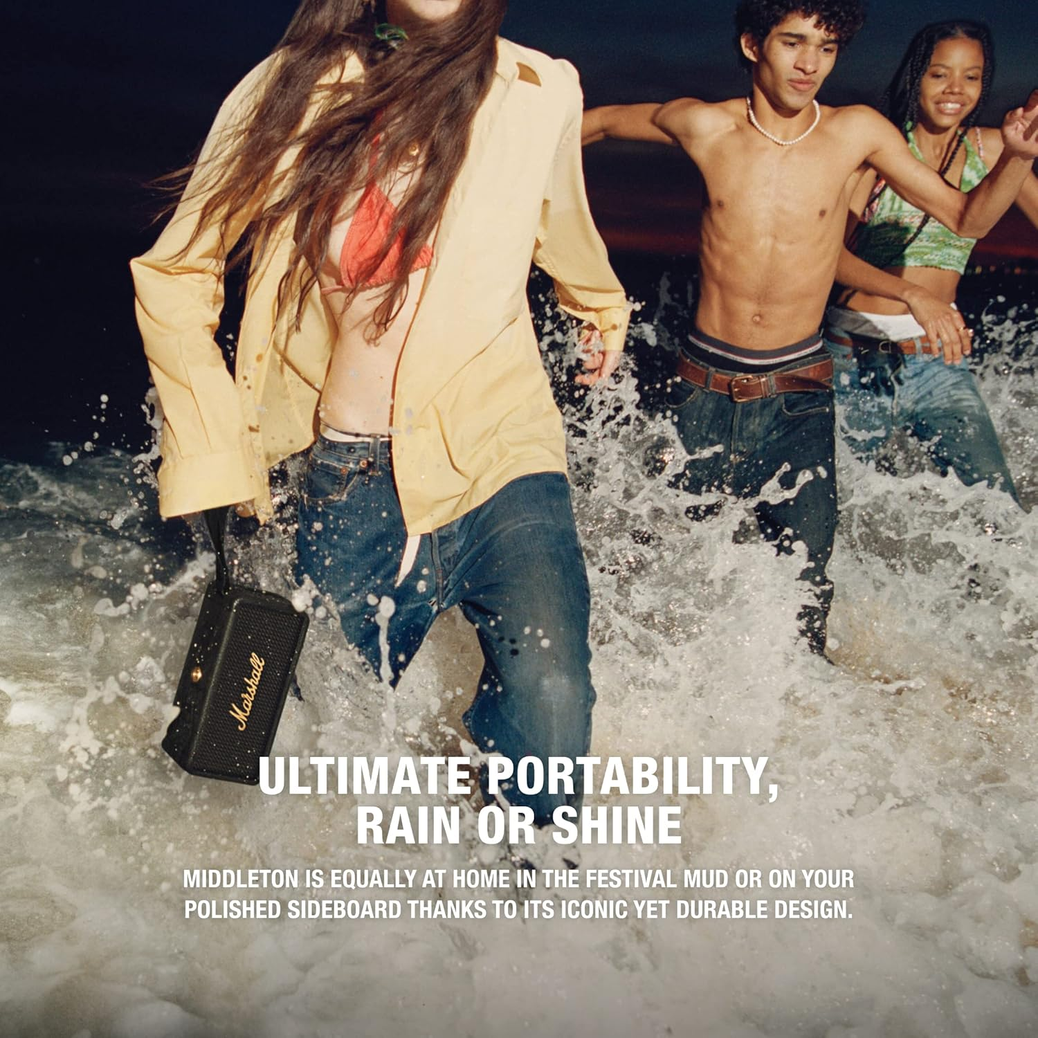 Marshall Middleton Portable Bluetooth Speaker (Black and Brass) image number 1