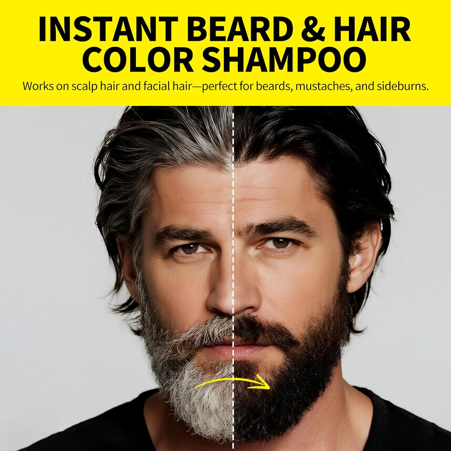 SEVICH Black Hair & Beard Dye Shampoo,Completely Covering the Grey Hair & Beard & Sideburns,5 Hair Care Ingredients in 1Instant Coloring in 15 Minutes,250Ml