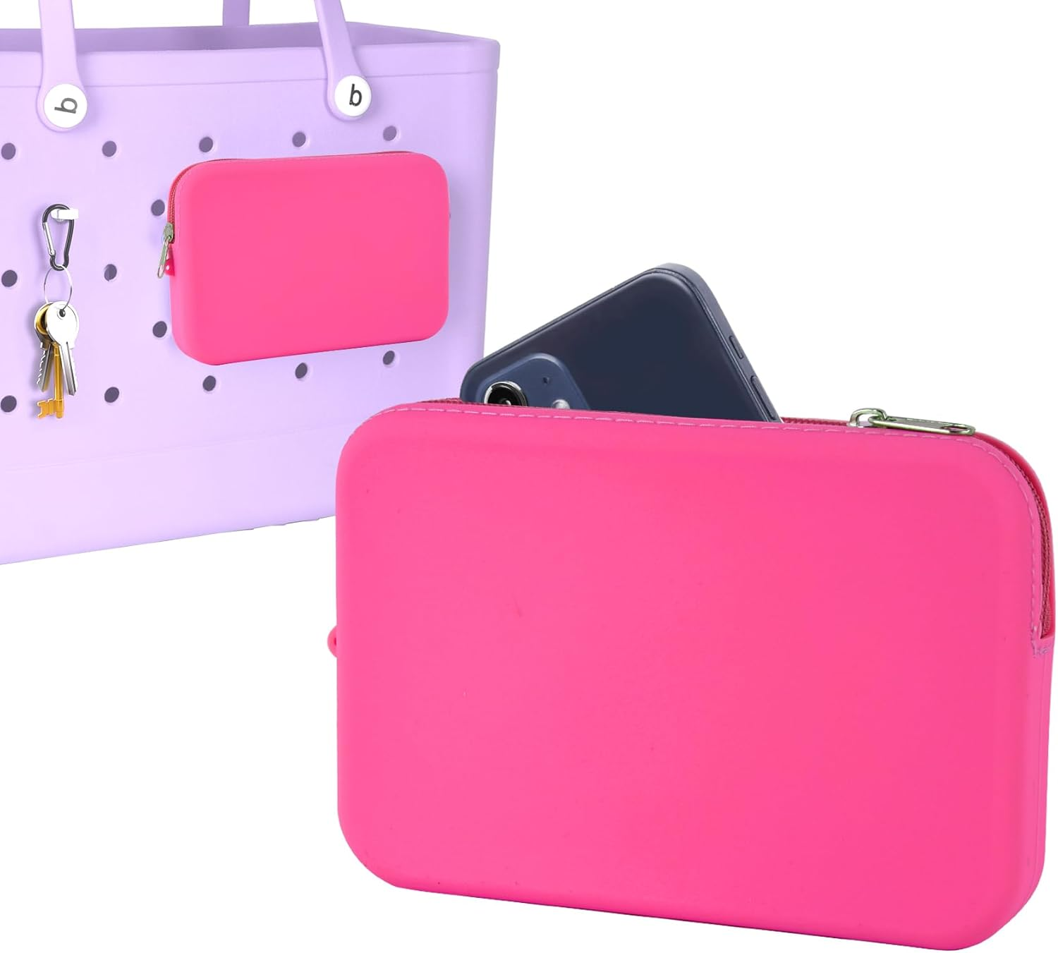 Raymall Silicone Pouch for Bogg Bag, Accessories Phone Holder for Bogg Bag, Zipper Pouch Wallet Compatible with All Cell Phone White