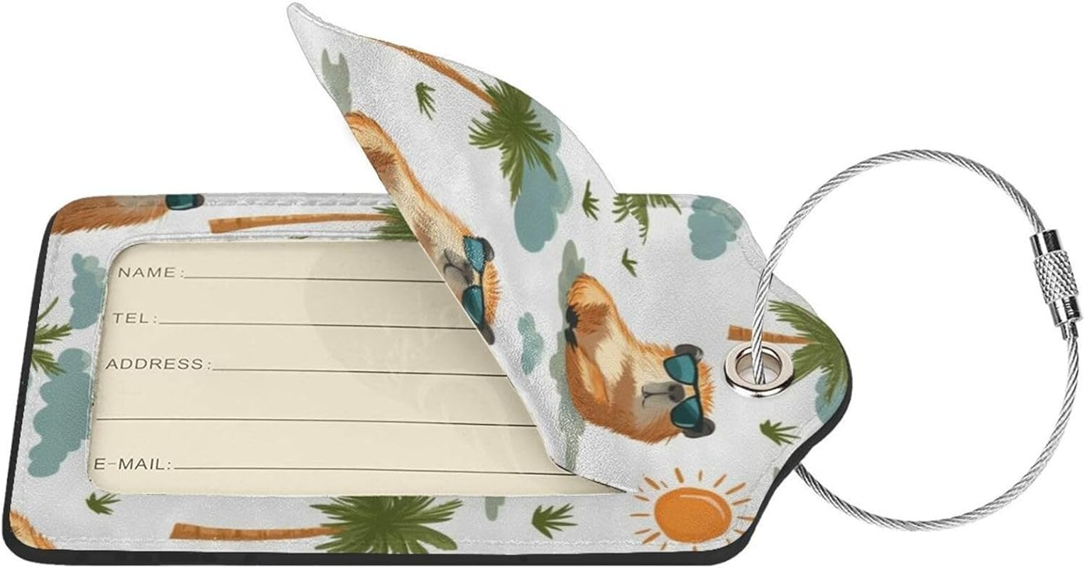 Generic Beach Cute Capybara Print Luggage Tags, Leather Stainless Steel Loop Label Tag for Travel Bag Suitcase image number 3