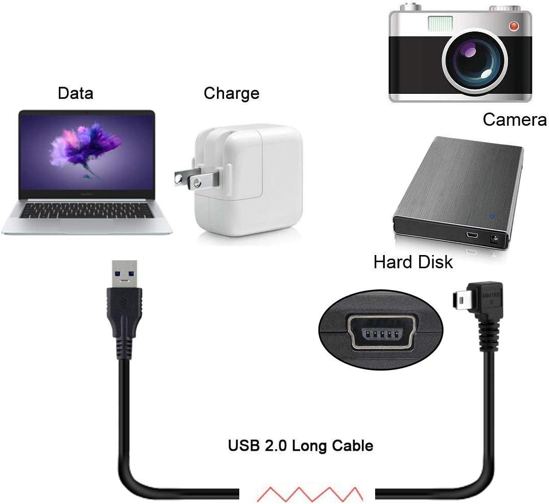 Cablecc Mini USB B Type 5Pin Male Left Angled 90 Degree to USB 2.0 Male Data Cable with EMI Ferrite Core image number 6