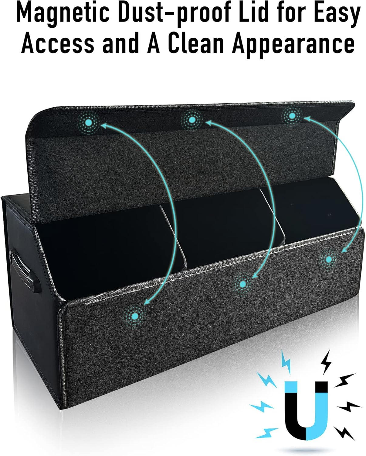 Car Organizers and Storage - Trunk Organizer for Suv Sedan,Car Leather Box,Extra Large,Magnetic Lid,Collapsible Adjustable Black