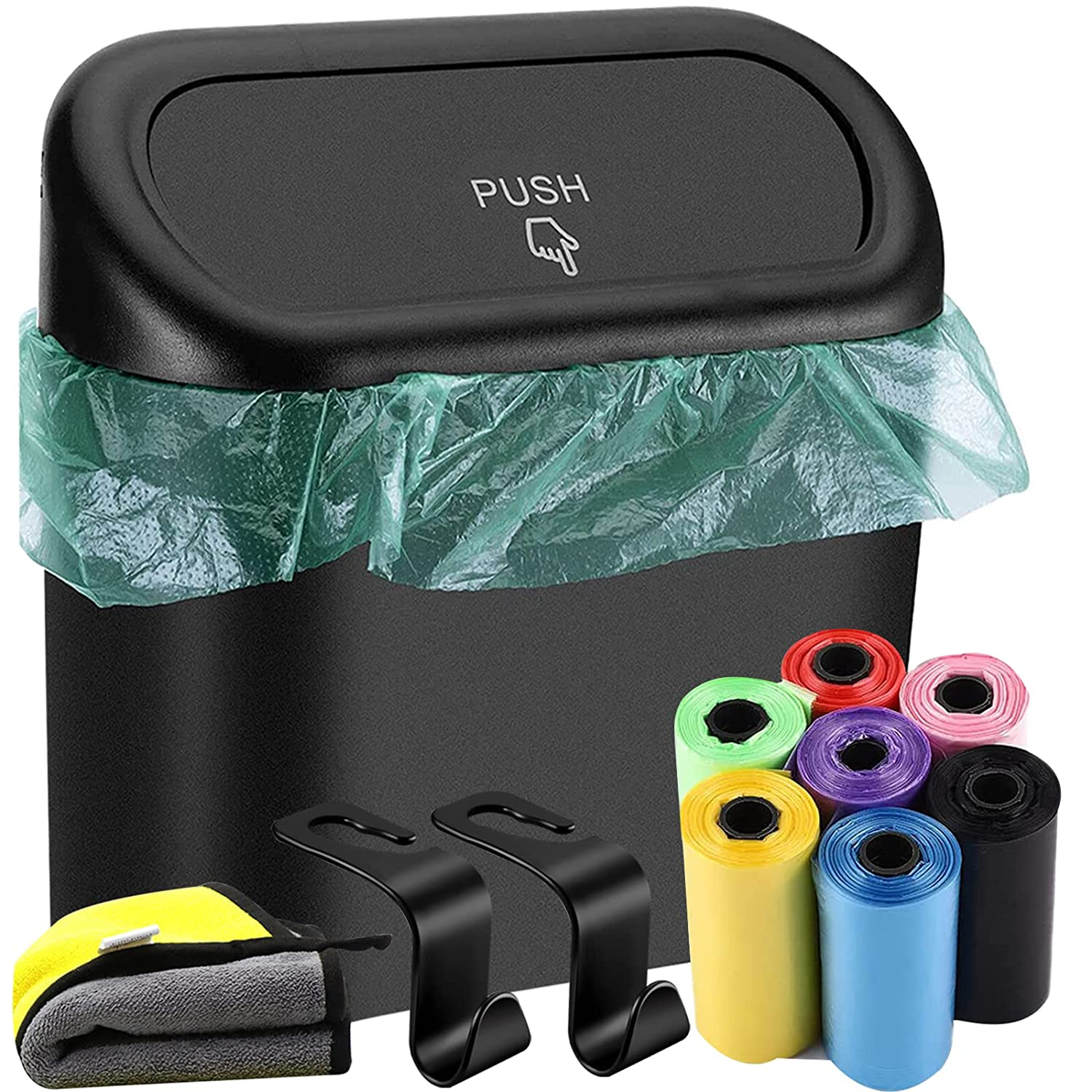 Car Trash Can with Lid, Hanging Mini Vehicle Trash Bin with 105 Car Trash Bags and 2 Car Hooks, Car Dustbin Garbage Organizer, Automotive Garbage Can Bin Trash Container for Auto Cars, Home, Office image number 5