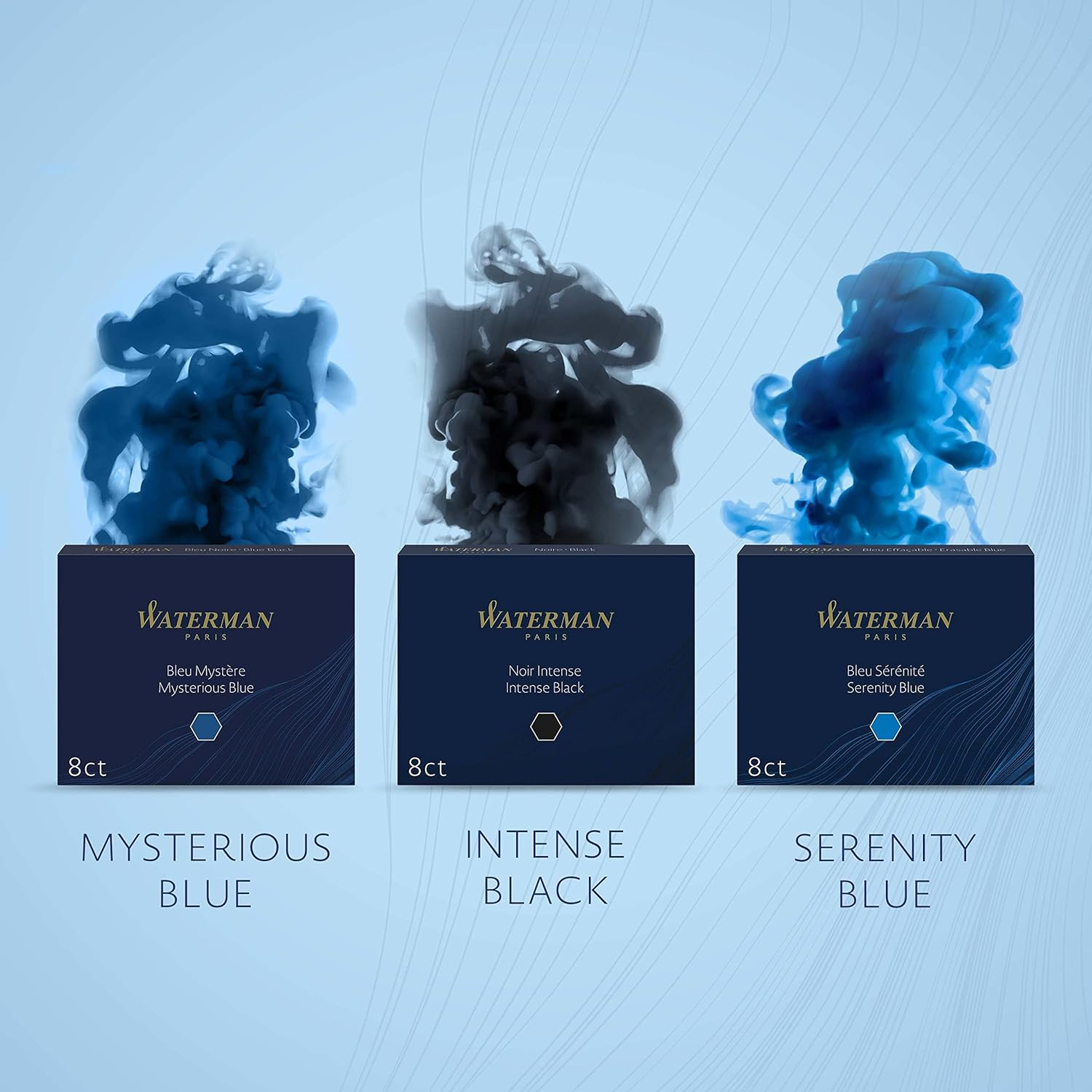 Waterman S0713021 Fountain Pen Ink Cartridges, Long, Serenity Blue, 8 Count, Blister Pack image number 4