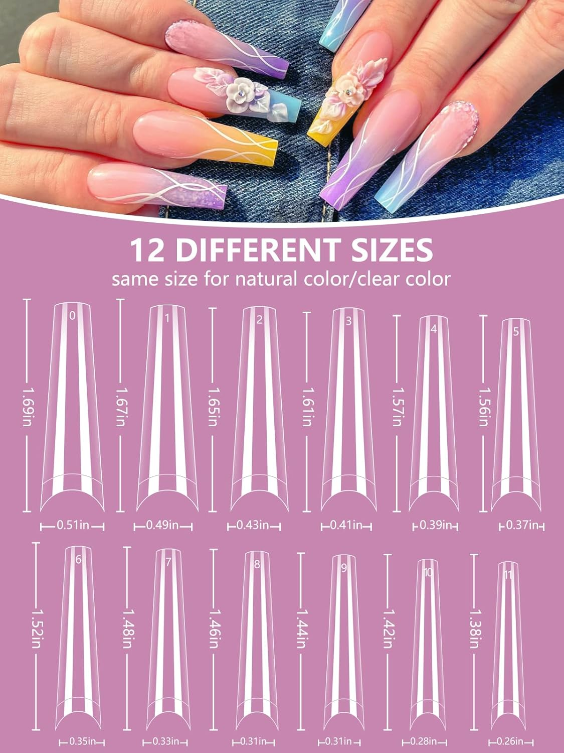 480PCS Coffin Nail Tips for Acrylic Nails Professional Set, XXL Extra Long Acrylic Nail Tips and Glue Set, Half Cover Natural & Clear Coffin Nails Tips, Nail Kit with Nail Clippers Glue image number 2