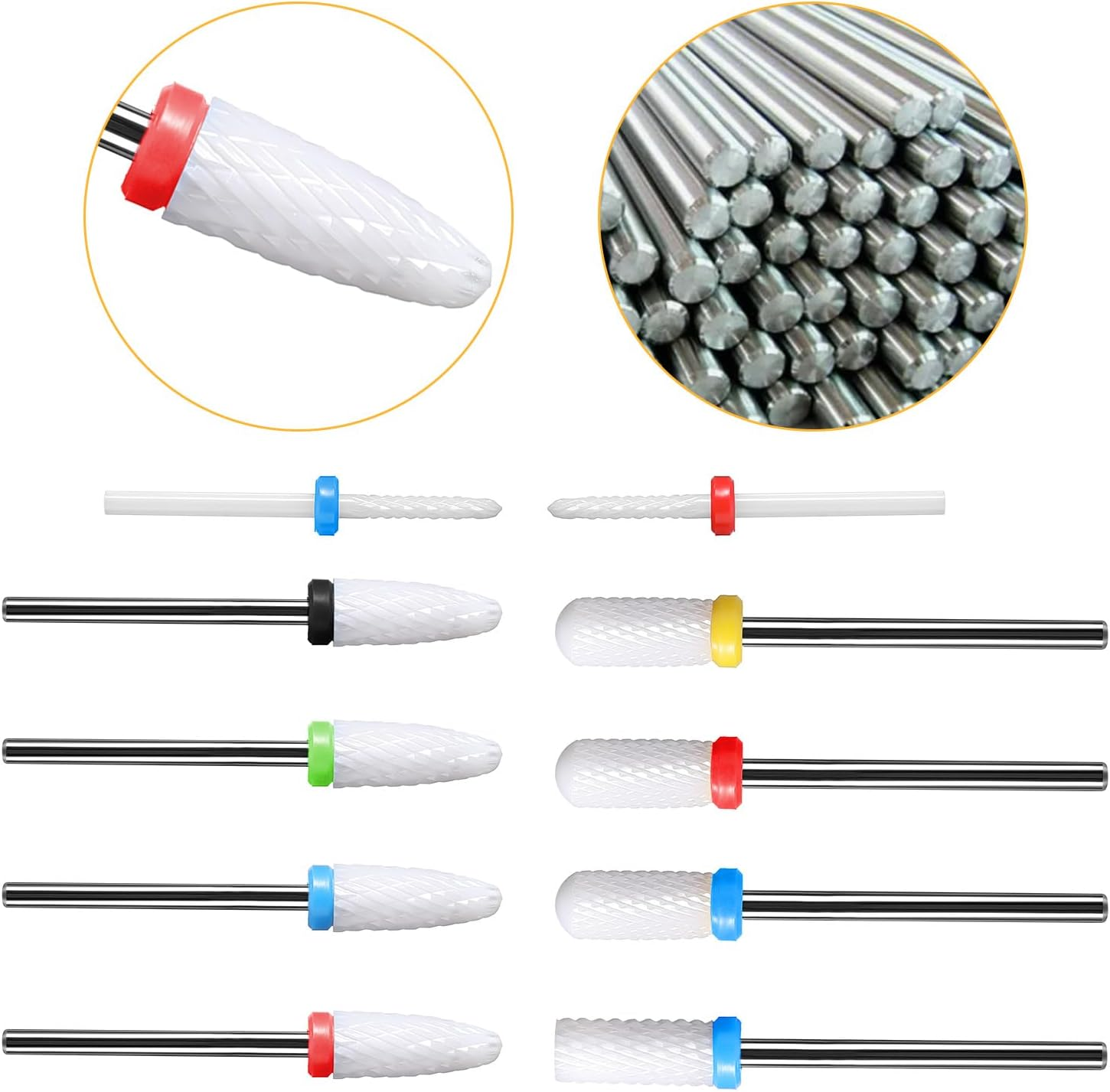 YUXIANLB 10 Pcs Ceramic Nail Drill Bits Set for Acrylic Gel Nails, 3/32 Inch Cuticle Bit for Nail Drill Professional Electric Manicure Pedicure Nail File Cuticle Remover