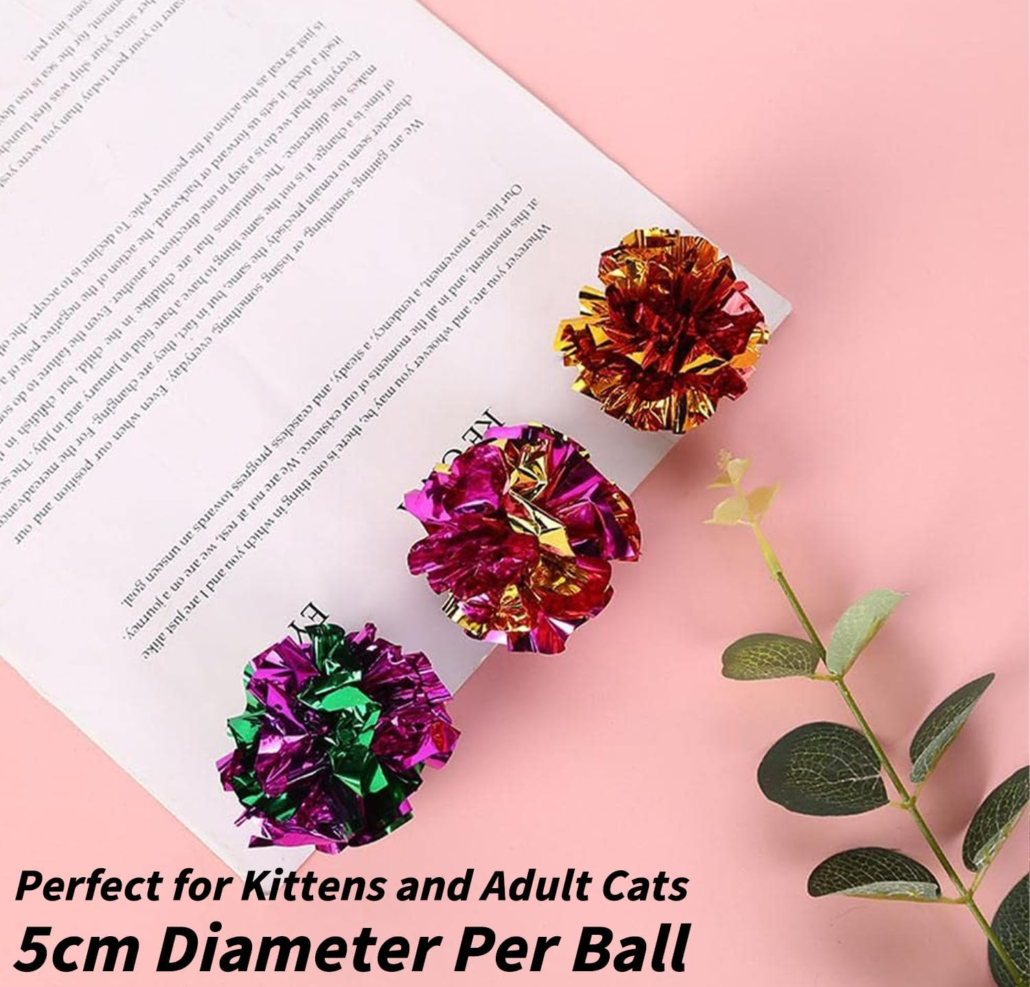 Ecixniy 20 Pcs Cat Crinkle Balls, Colorful Interactive Toys for Cats, Lightweight, Shiny Mylar Balls, Cat Play Balls for Kittens, Indoor Cat Toy, Crinkle Balls with Crisp Sound （Random Color） image number 1