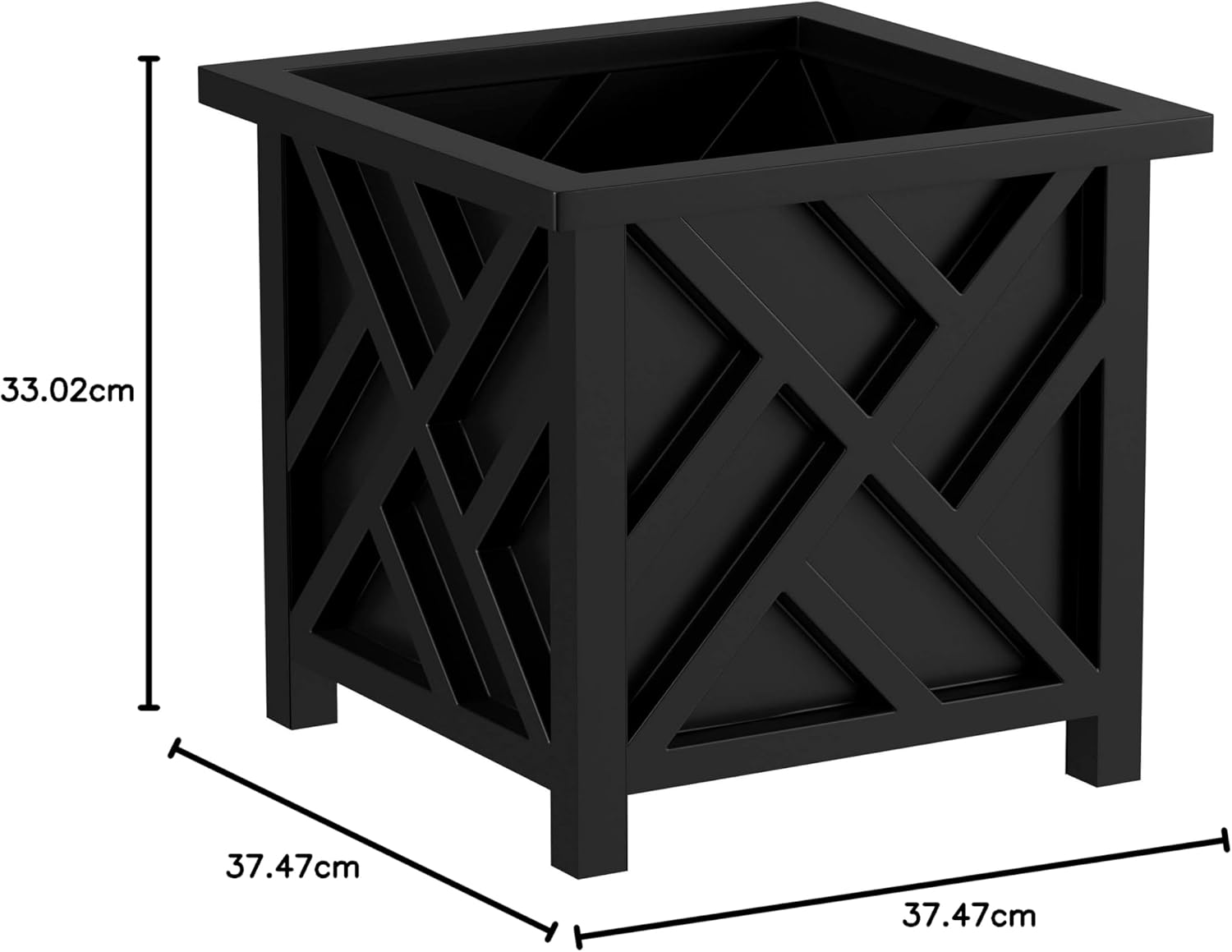 Pure Garden Lattice Design Planter Box &ndash; 14.75-Inch-Square Decorative Outdoor Flower or Plant Pot &ndash; Front Porch, Patio, and Garden Decor (Black) image number 2