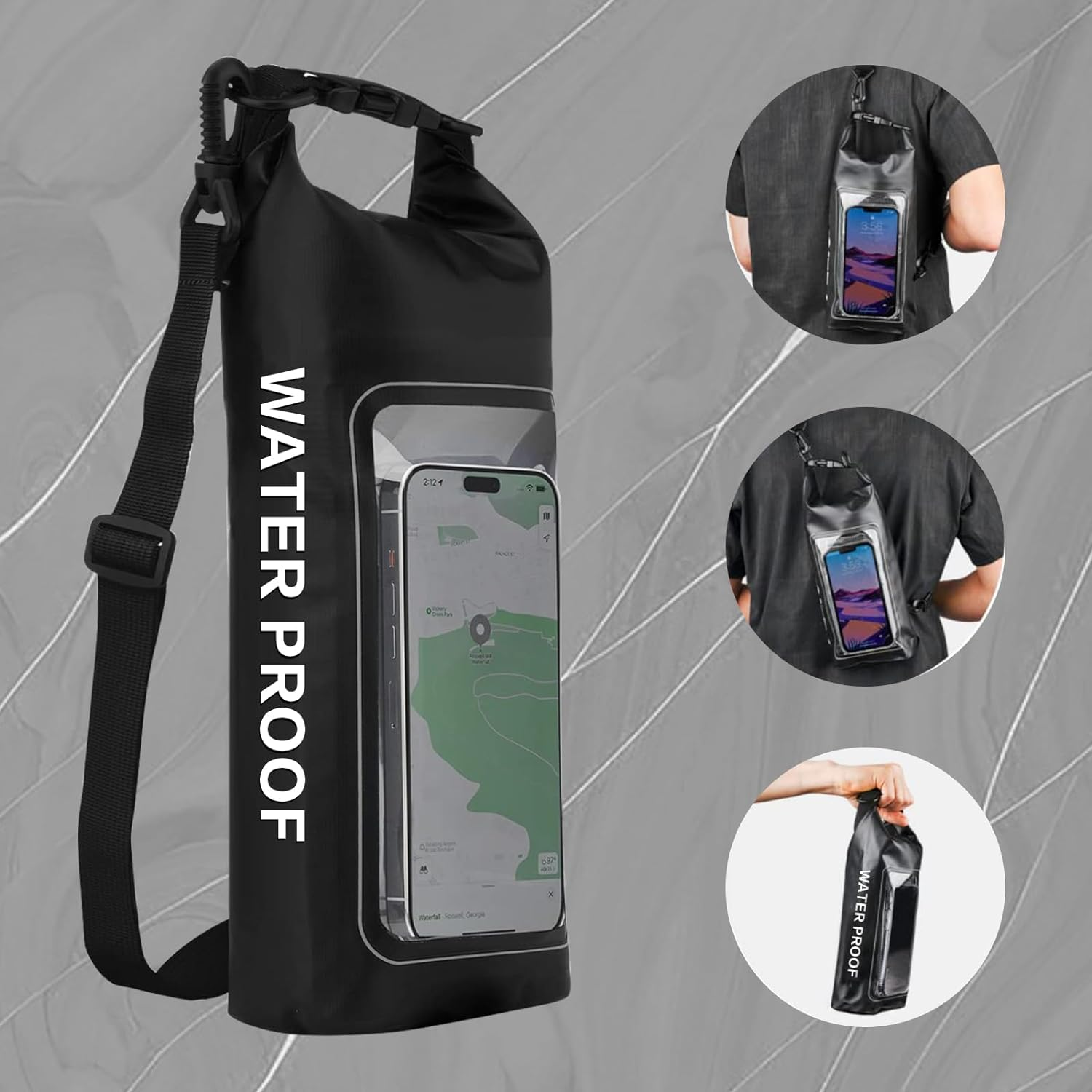 Waterproof Dry Bag 2L - Roll Top Waterproof Backpack/Phone Case/Pouch - Boating & Kayak Accessories - Essentials for Camping Swimming Beach Fishing Rafting Travel - Black image number 1