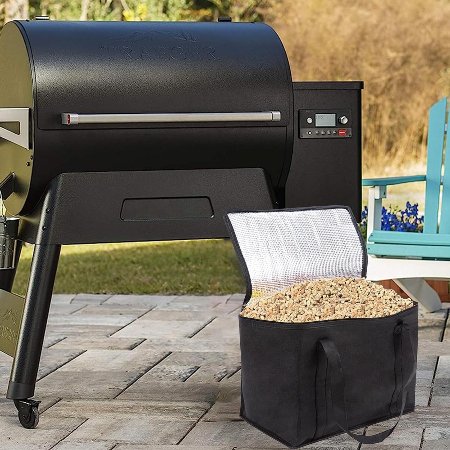 2 Pack Wood Pellet Storage Containers Stay Dry Fuel Wood Pellet Storage Bag Waterproof Outdoor Pellet Storage Container for Pellets, Charcoal, Wood Chips Carrying Bag image number 3