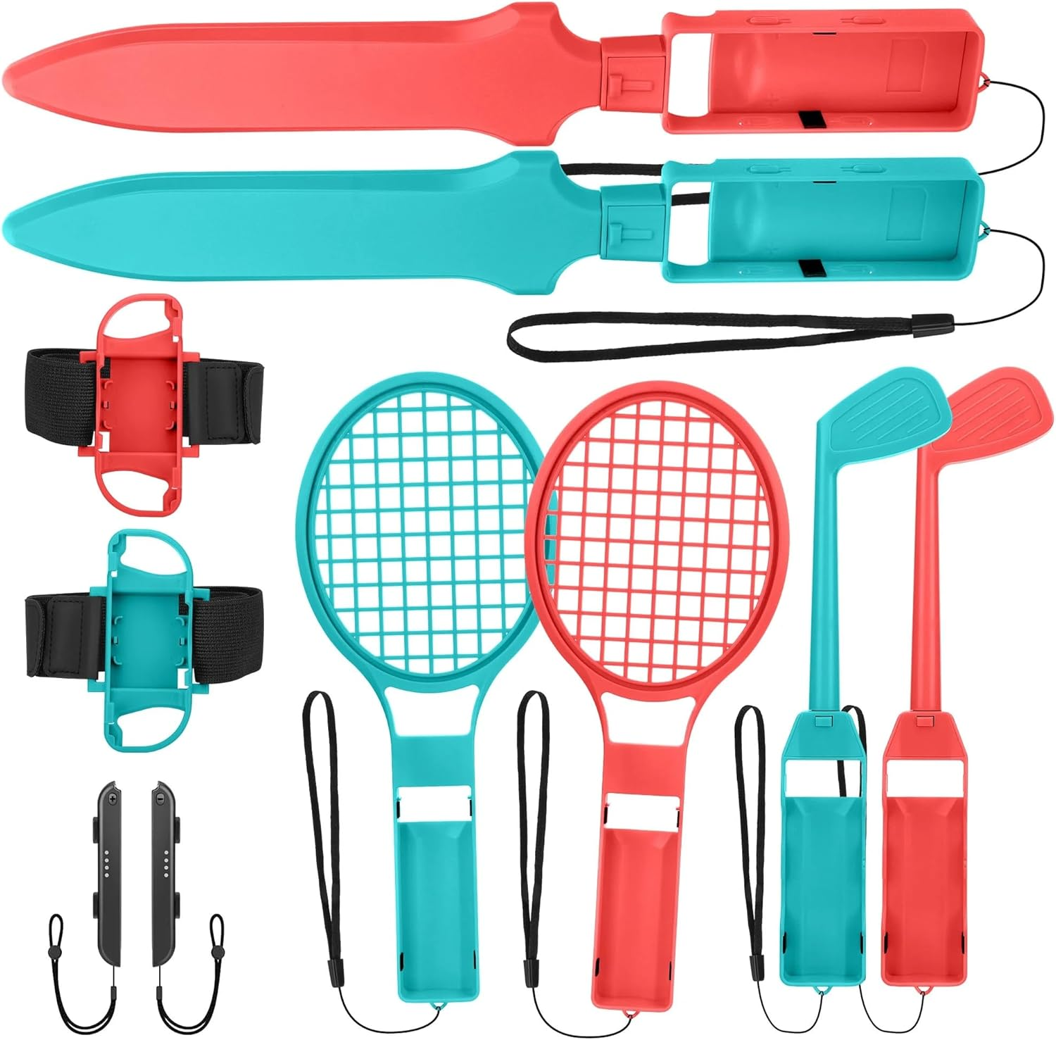 10 in 1 Switch Sports Accessories Bundle for Nintendo Switch, Family NS Sport Game Switch OLED Kits with Tennis Rackets, Golf Clubs, Chambara Swords, Soccer Leg Straps & Joycon Grips image number 4