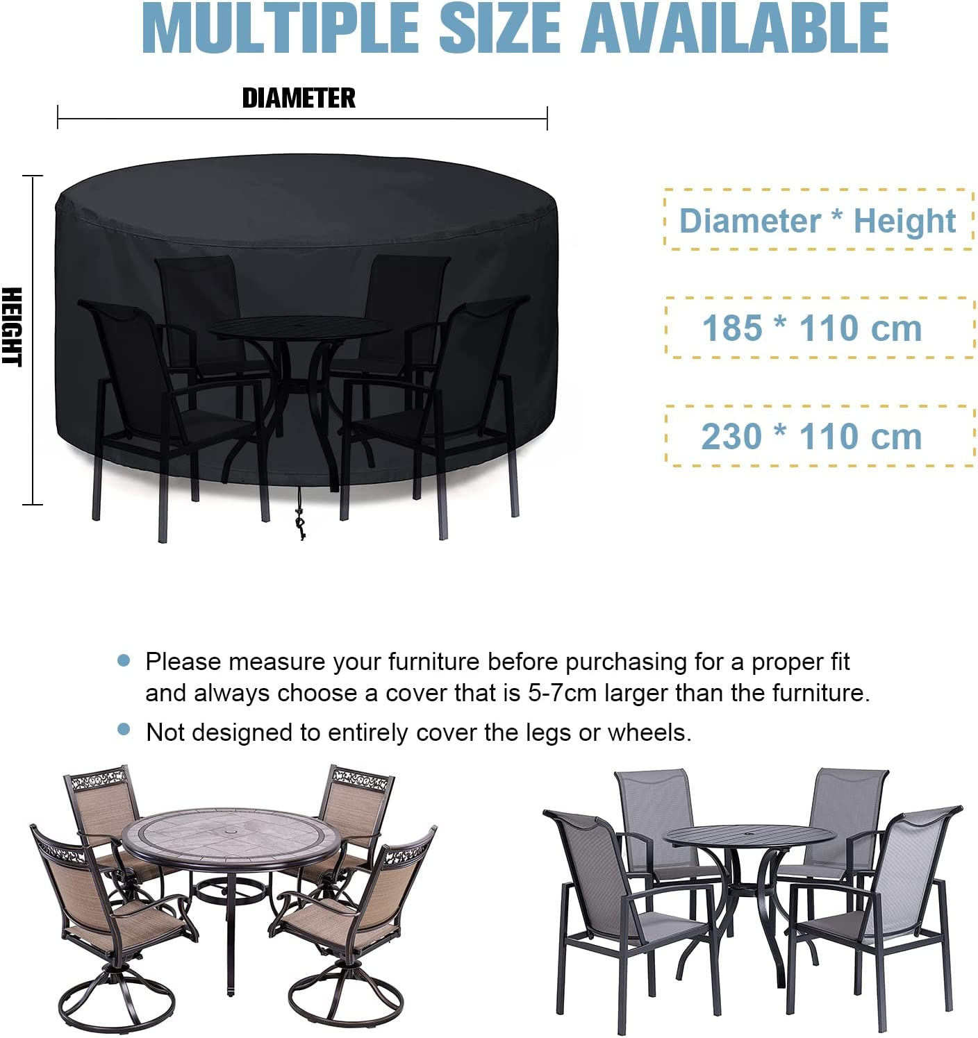 Patio Furniture Cover Waterproof Durable Heavy Duty 210D Oxford round Outdoor Table Chair Set Covers for Garden round Table Dining Set image number 3