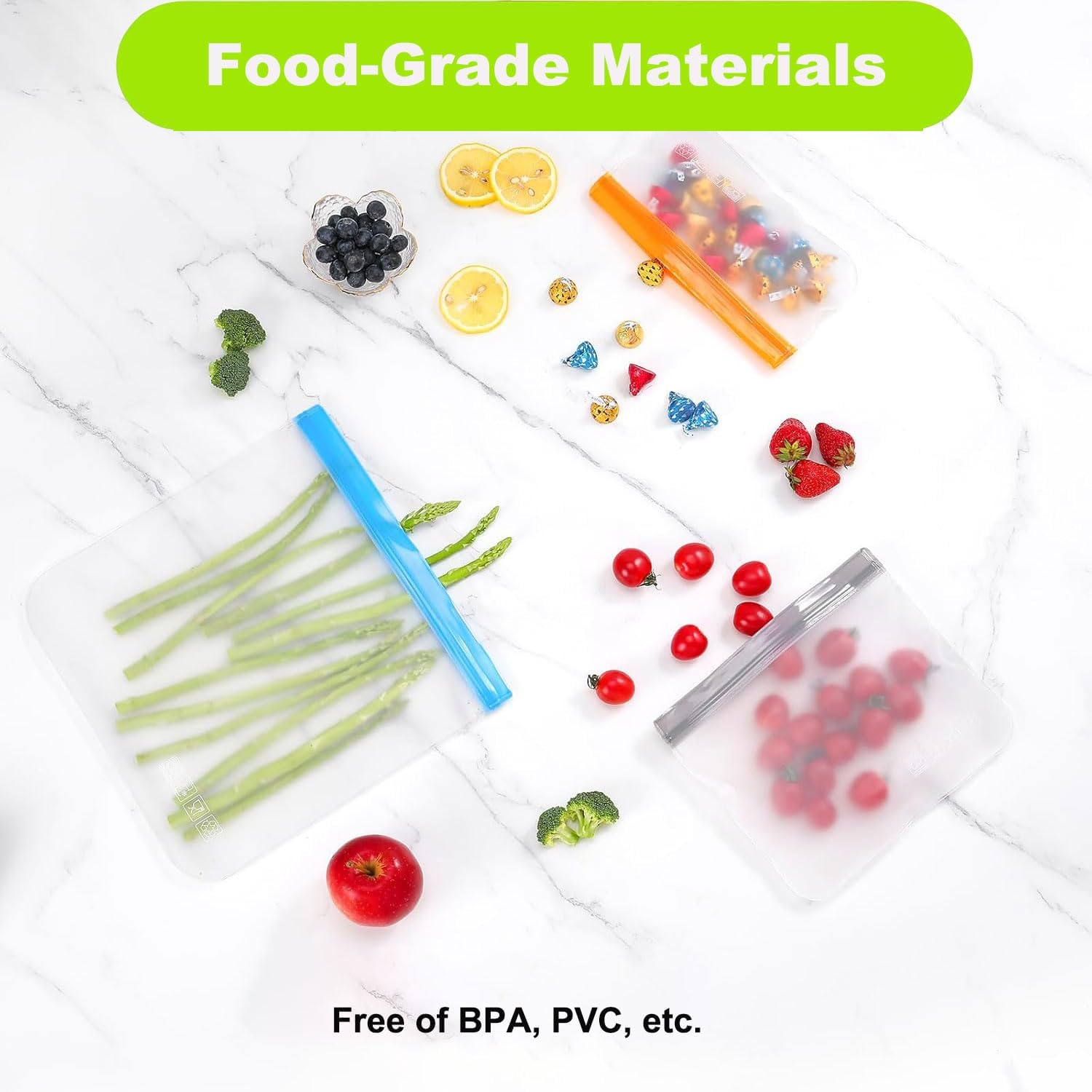 10 Pack Reusable Food Storage Bags, BPA Free PEVA Reusable Freezer Bags, Extra Thick & Leakproof, Silicone Bag with Zipper, 3 Sizes for Marinate Meats, Sandwich, Snack, Cereal, Travel Item