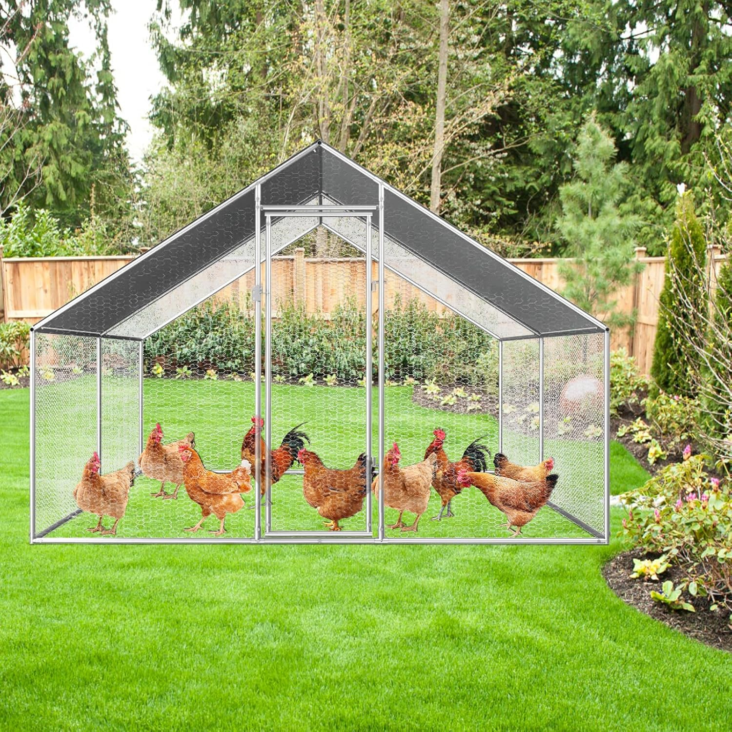 Chicken Coop Large Rabbit Hutch Pet Cage, Walk in Poultry House Coops Hen Run Ferret Habitat Farm Enclosure,2.75 X 4 X 1.92 M image number 5