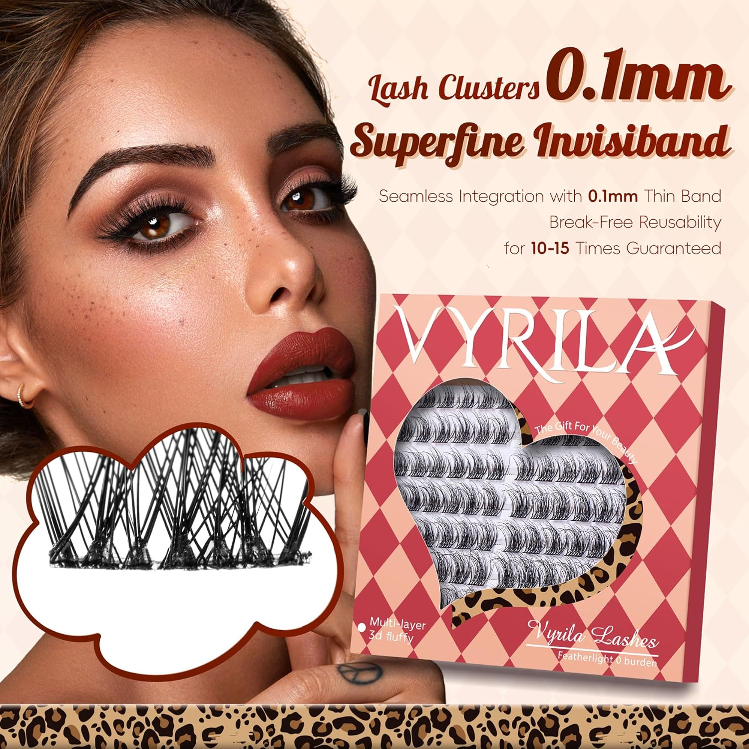 Lash Clusters 0.05Mm PBT Fiber Eyelash Clusters, 0.1Mm Superfine Invisiband D Curl Diy Lash Extension, 96Pcs 8-16Mm Individual like Eyelash Extensions (Velvet-D-8-16Mix) image number 2