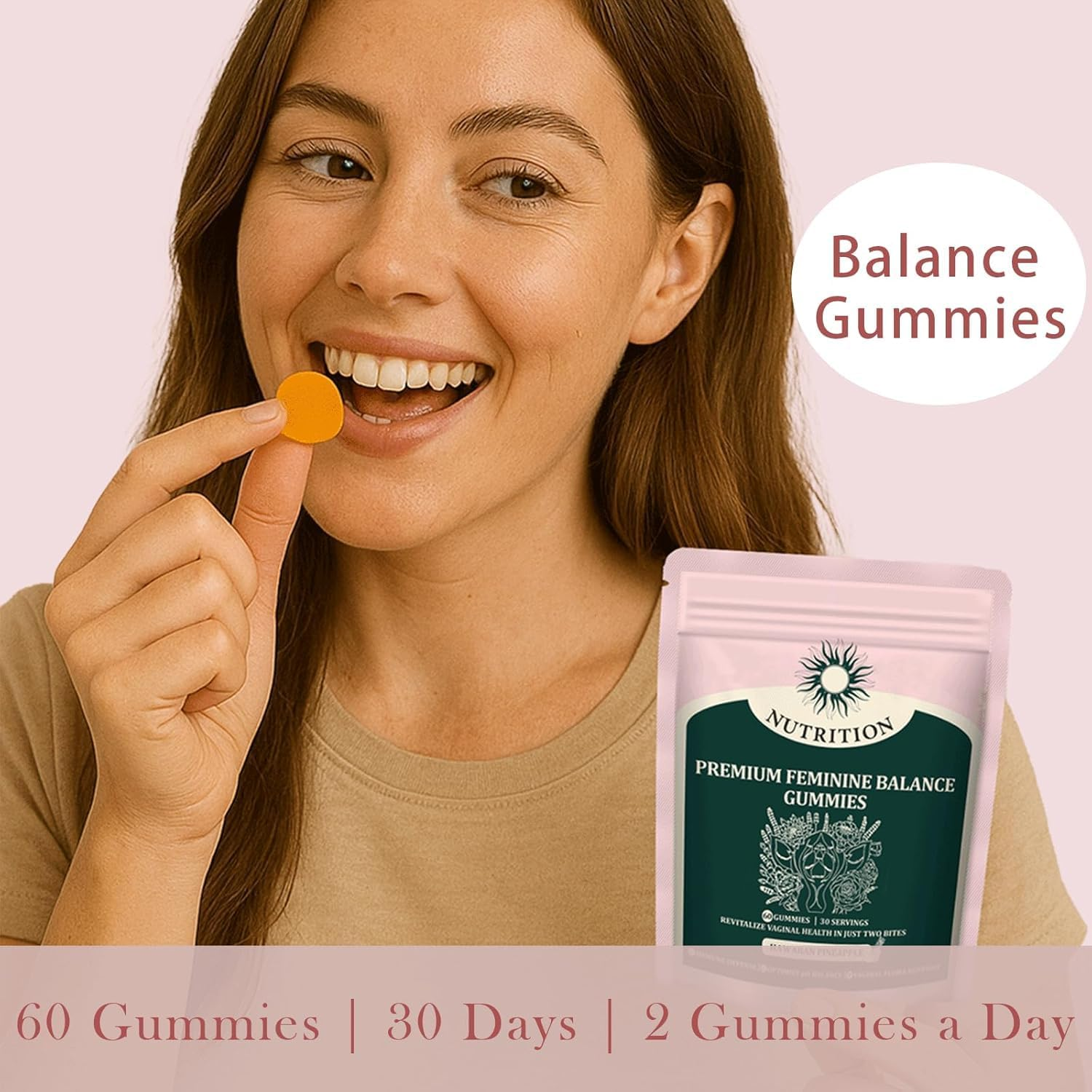 Feminine Balance Gummies,Premium Feminine Balance,Improve Immune,Promotion of Women'S Health,Vegan,Hawaiian Pineapple Flavor - 60 Gummies - 30 Servings image number 2