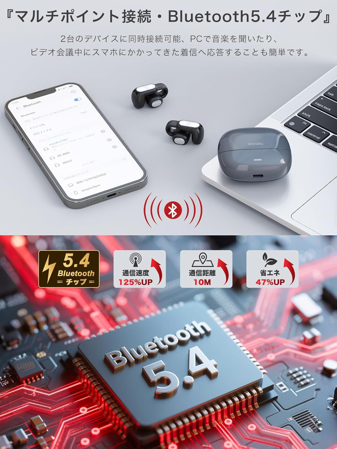 (Sound Quality Superiority Second Version) Earaku Aircuff F306 Ear Cuff Earphones, Wireless Earbuds, Open Earbuds, Ear Cuff Type, Ultra Lightweight, No Clogging Ears, Pin-Ear Earphones, No Sound image number 3