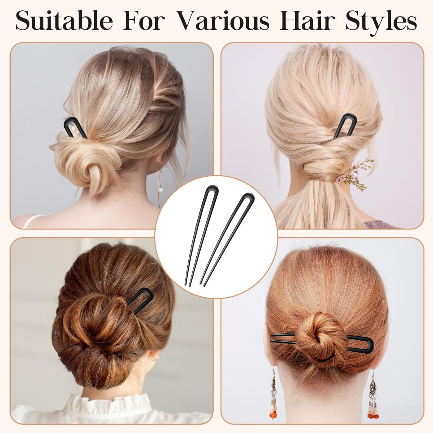 French Hair Pins for Women, U-Shaped Metal Hair Pins for Long and Thick Hair, 4 Inch Extended French Pins Hair Forks for Various Hair Styles 【Black 2PCS】 image number 2