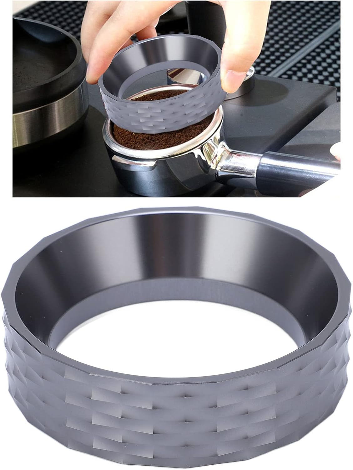 48Mm Magnetic Espresso Dosing Funnel Coffee Dosing Ring Aluminum Alloy Coffee Dosing Funnel Replacement for 48Mm Portafilters/362 (Color : Gray) - Black image number 4