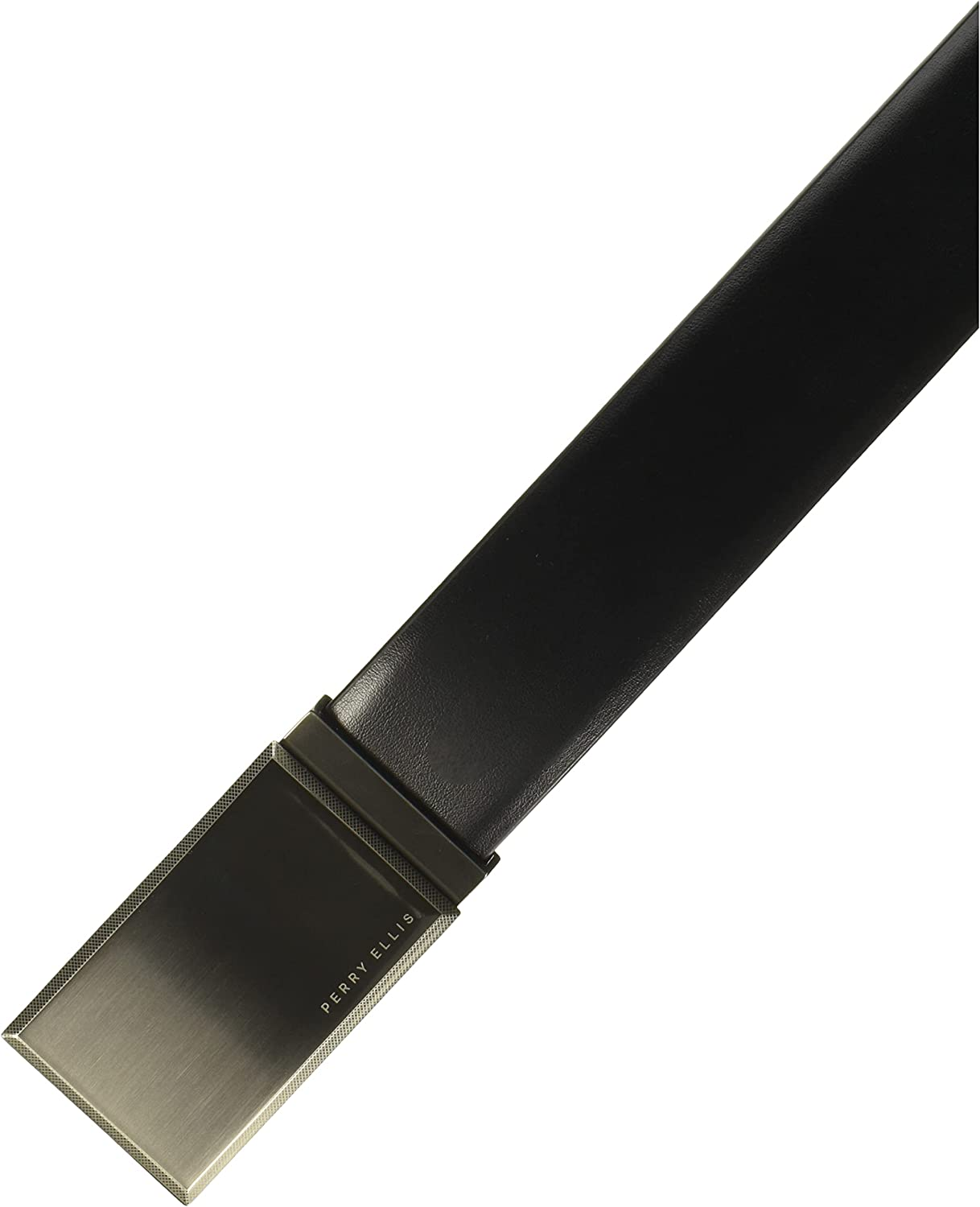 PERRY ELLIS Men'S Portfolio Reversible Patterned Plaque Belt, Black/Brown, 30 image number 2