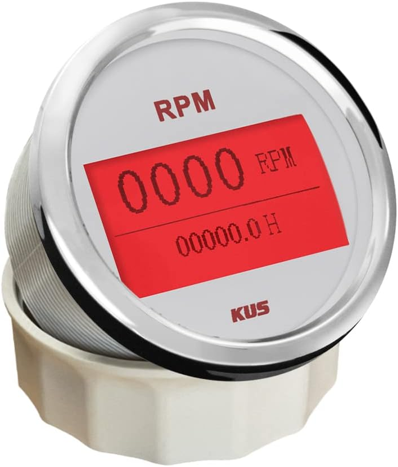 KUS 85Mm Digital Tachometer 0-8000RPM Tacho Meter Gauge 12V/24V with Backlight Marine Outboard Diesel Engine (White+Stainless Steel) image number 4