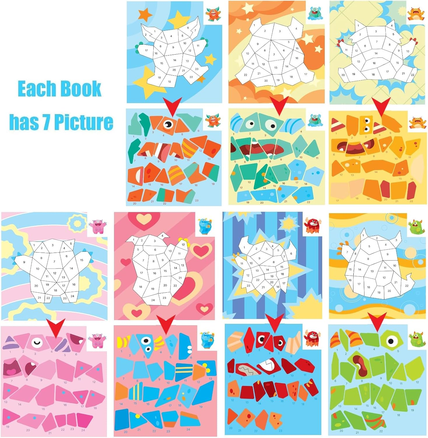 2 Sets Sticker Paint Number Book Kids: 14 Unique Masterpieces, Sticker Art Activity Book for Kids, No Mess Creative Fun, Paint by Numbers Style for Birthday Halloween Christmas Party Favors Travel image number 5