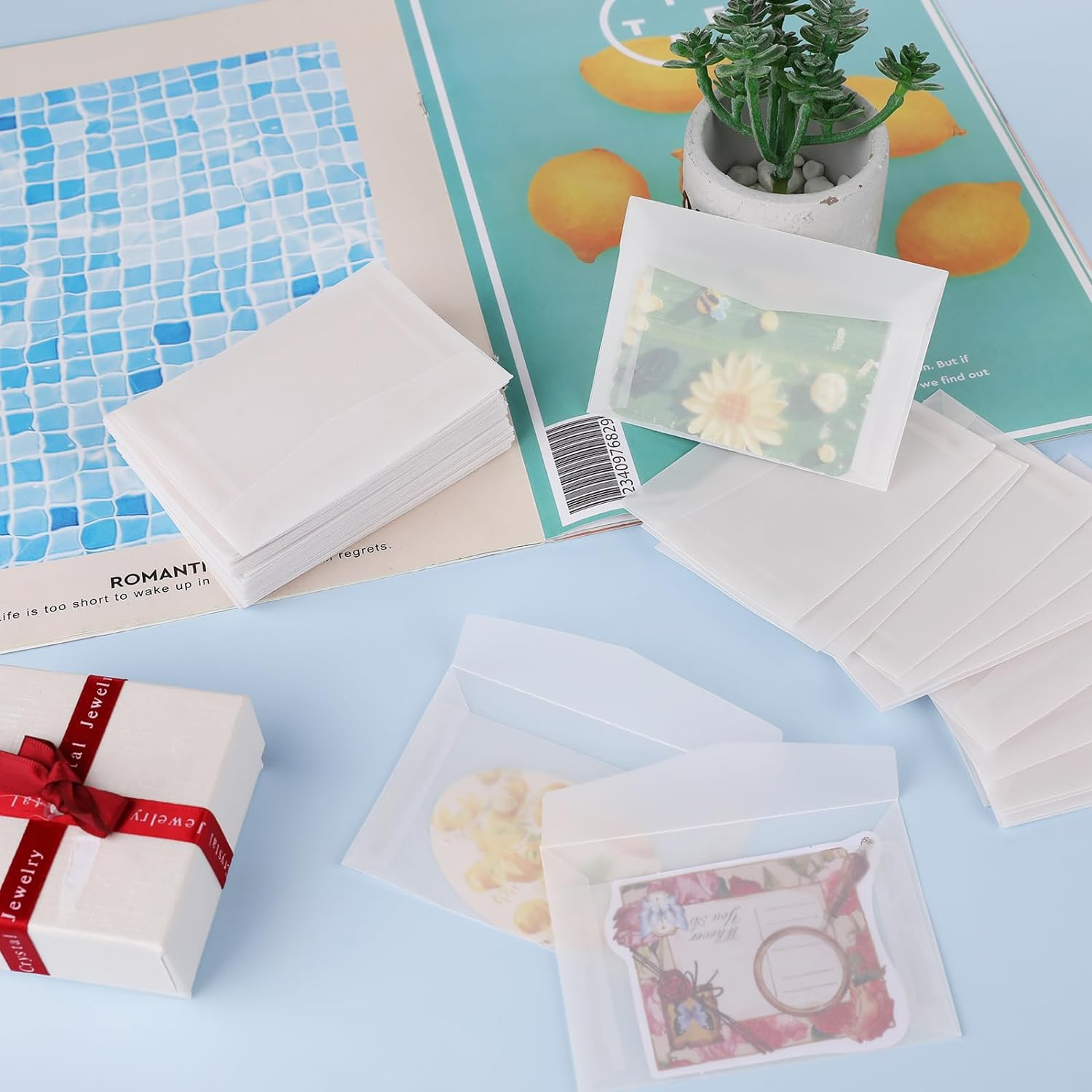 100 Pcs Glassine Envelopes, 7X10Cm / 3.9 X 2.7 Inches Clear for Seeds, Coin Collecting, Lottery Ticket, Stamp Card - White Translucent Paper Holder with Mini Window image number 4