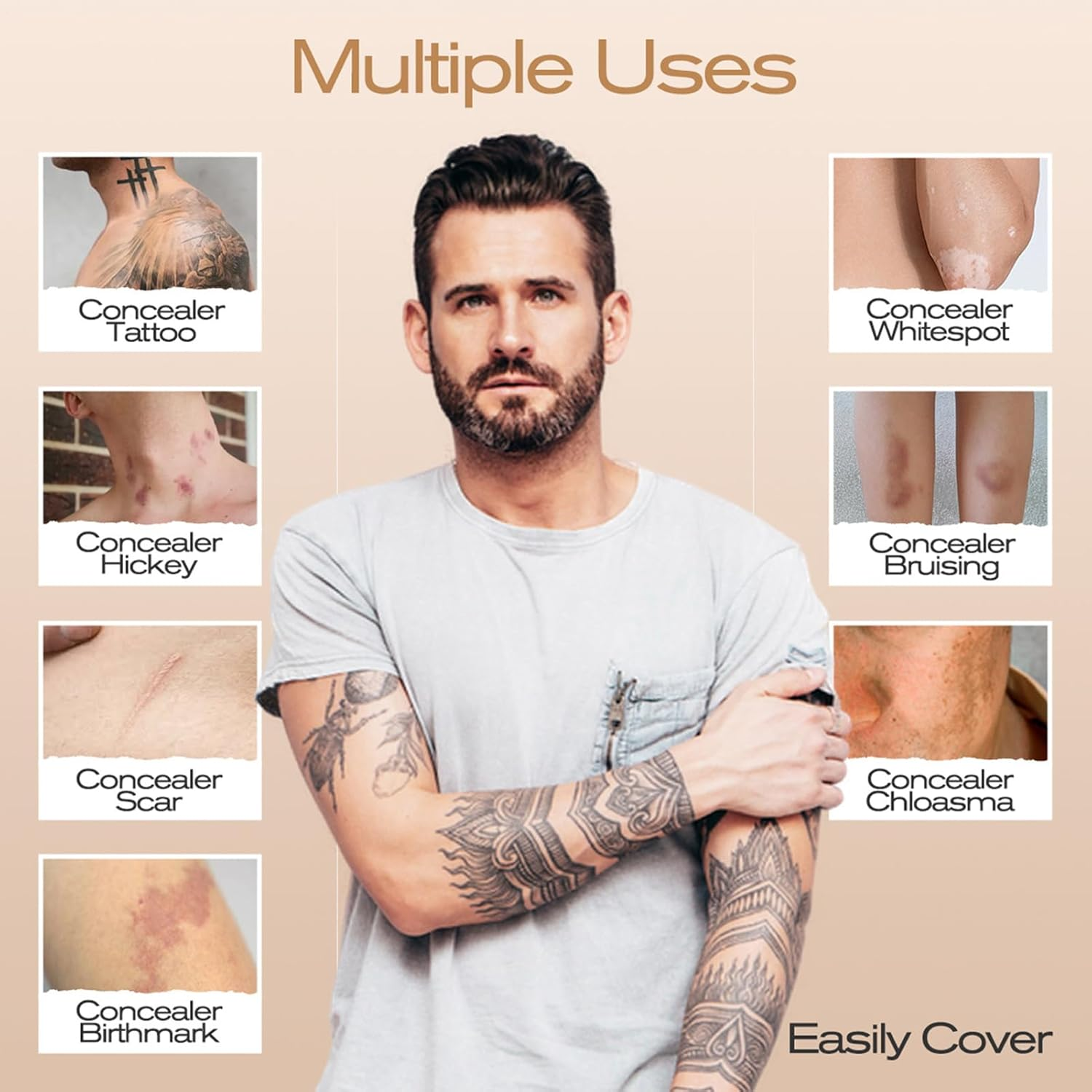 Body Cover up Concealer | Waterproof Skin Mark Concealer for Body - 20G Long-Wear Cosmetics with High Coverage for Men Women Friends Couples Family image number 5