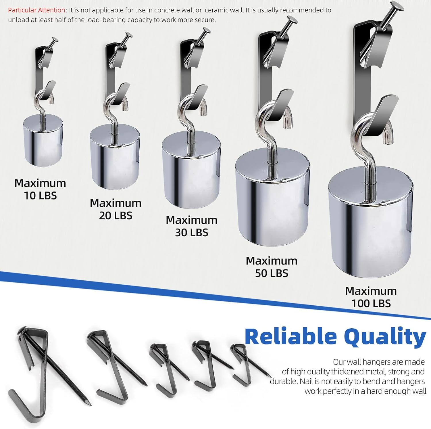 Glarks 75Pcs 10Lb/20Lb/30Lb/50Lb/100Lb Picture Hangers Hooks with Nails Kit, Black Picture Photo Hanging Hooks with Nails, Picture Hanging Kit for Frame, Painting, Art, Photo - Golden Black Picture image number 7