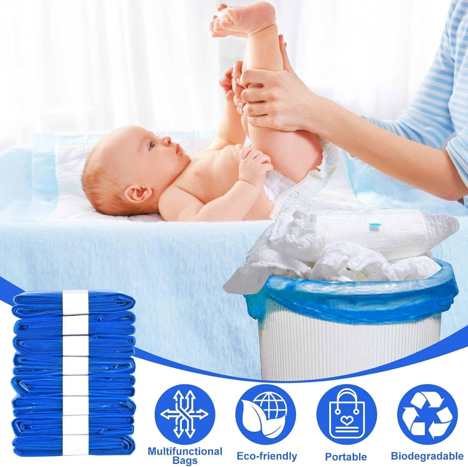 10-Pack Nappy Bin Refill Bags,4.5M Odour-Proof Nappy Bin Refill Cassettes Liner Film image number 2