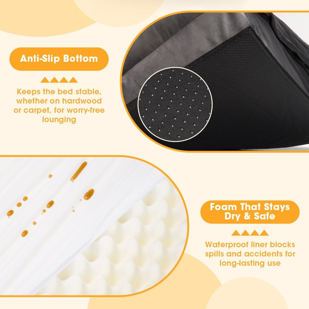 Petzly Orthopedic Dog Bed with Sides &ndash; Soft Dog Sofa Bed for Small & Medium Dogs with Plush Egg-Crate Foam, Removable Washable Cover, Medium(71X58X18Cm), Grey image number 6