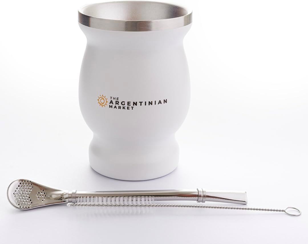 Mate Cup Gourd, Bombilla Straw and Cleaning Brush Set, Stainless Steel (Black) image number 2