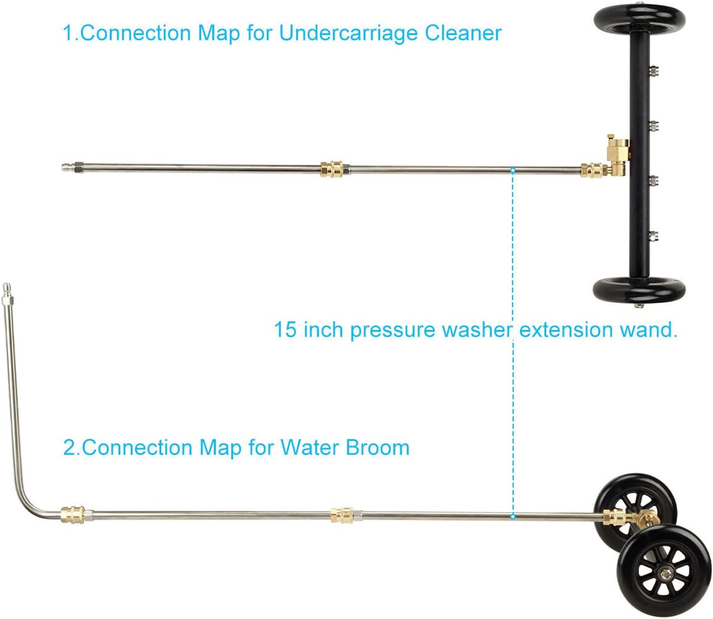 Yotsuba 16" Hydraulic Undercarriage Cleaner, 4000 PSI Pressure Washer Attachment, with Extension Wands & 90&deg; Curved Wand, for Truck, SUV, RV, Trailer, Car Underbody Wash image number 5