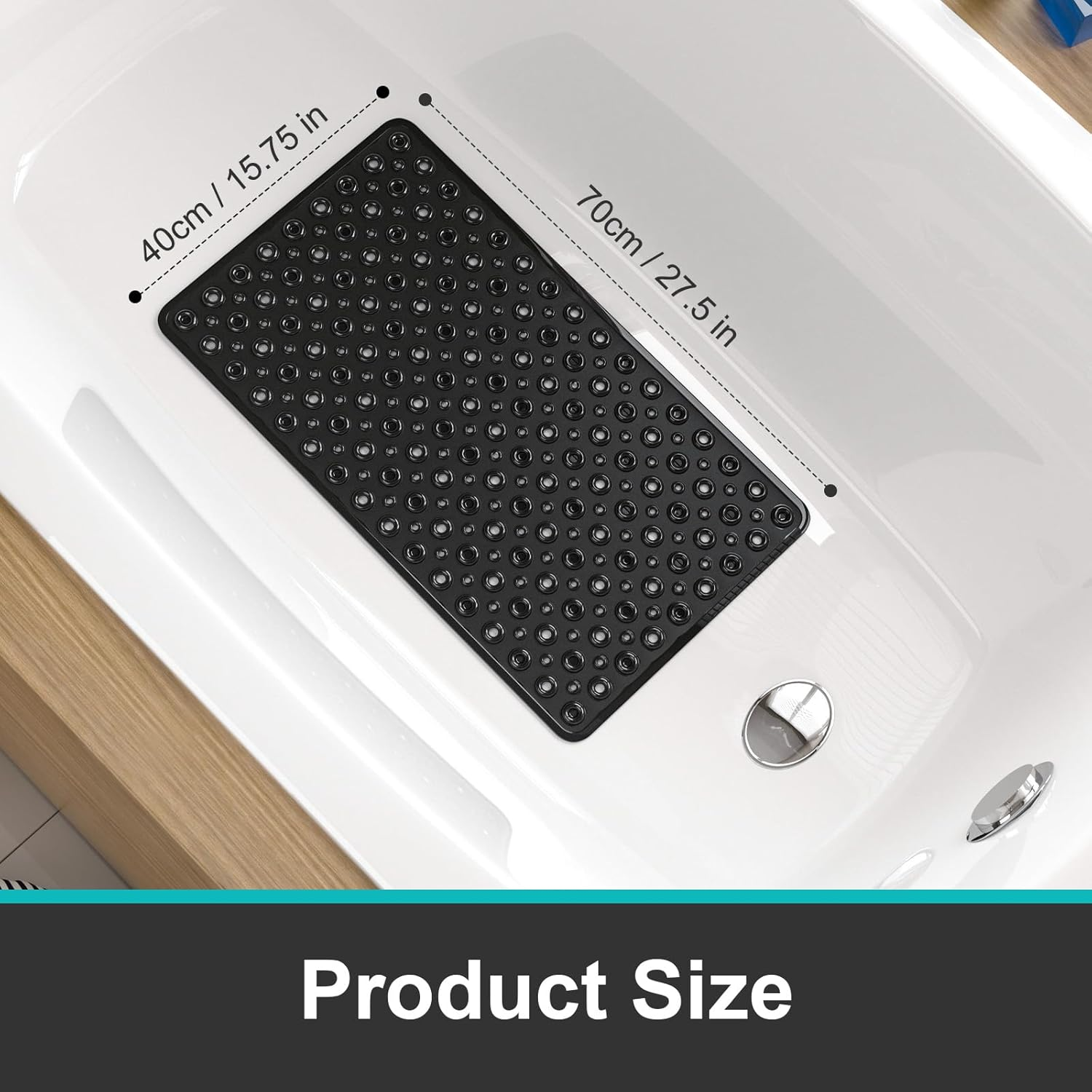 XIYUNTE Shower Mat Non Slip anti Mould - 70X40Cm PVC Non Slip Shower Mats for inside Shower, Bathtub Mat Non Slip Bath Mat with Powerful Suction Cups and Drain Holes, Easy to Clean, Black image number 5