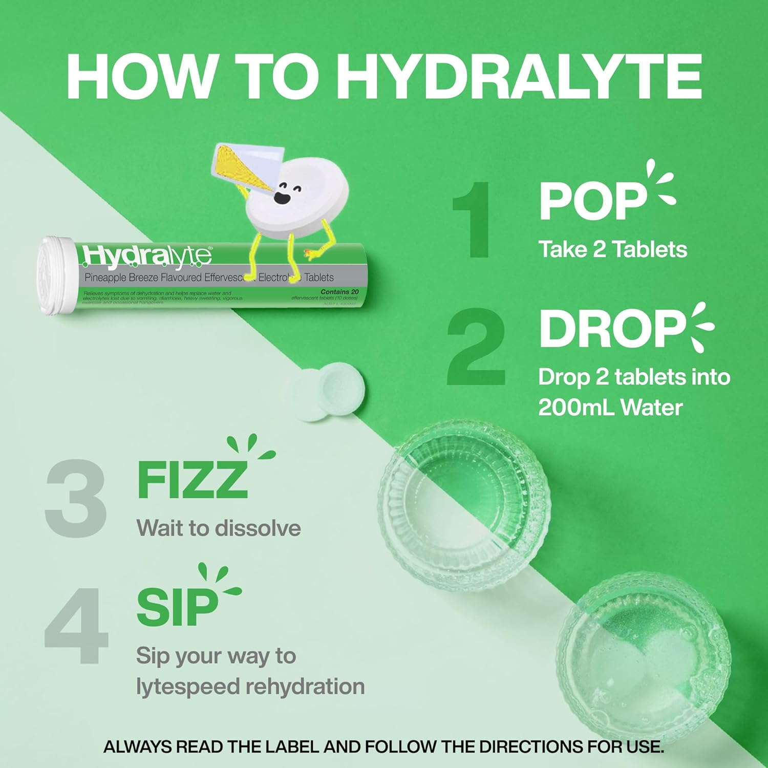 Hydralyte Pineapple Flavoured Effervescent Electrolyte 20 Tablets - Great for Running, Sports & Daily Hydration - Convenient & Self-Dissolving Tablets. image number 6