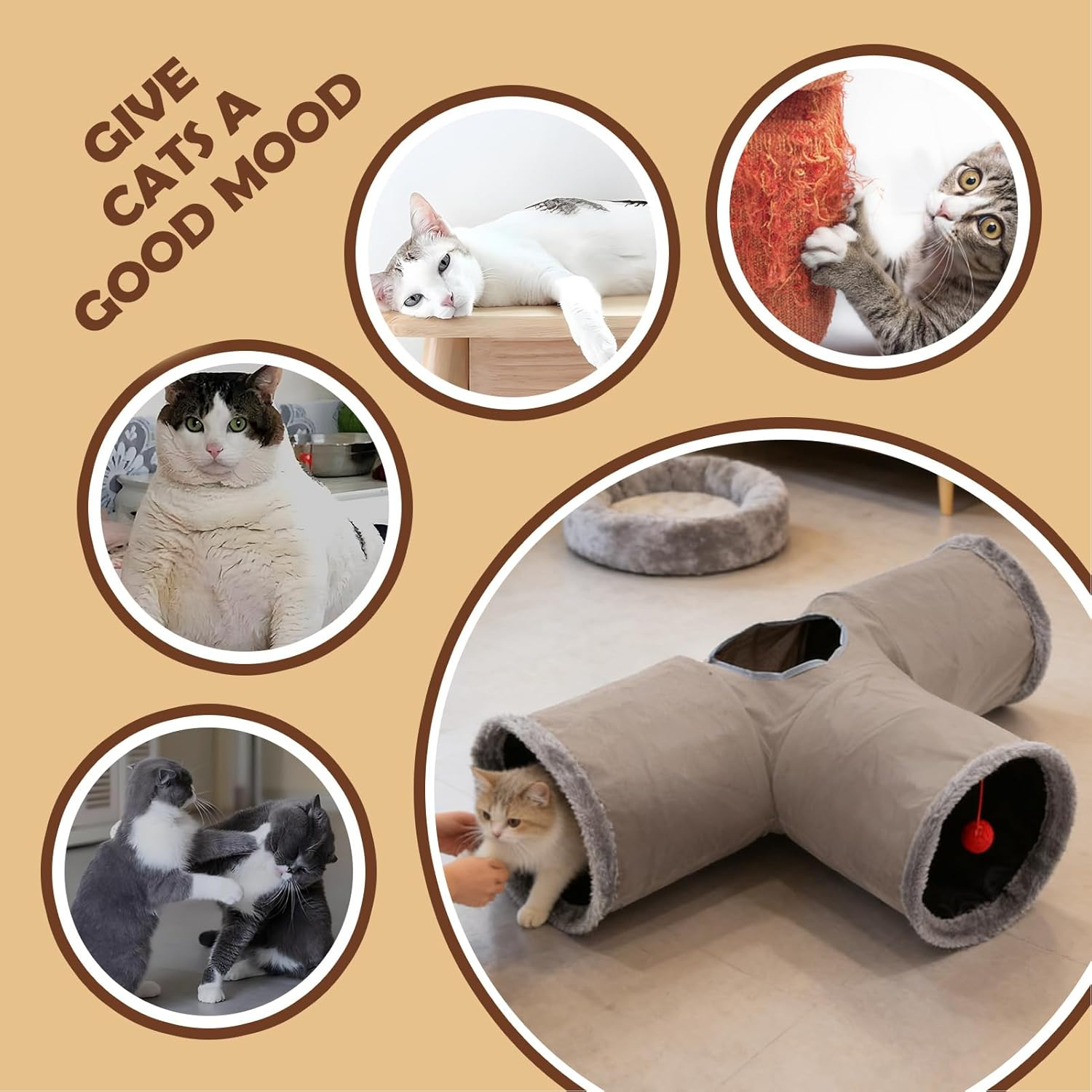 Cat Tunnel Bed - Interactive Foldable Maze Toy | Flexible Maze for Indoor Cats,For Kitten Pet Christmas Halloween Birthday Party image number 2