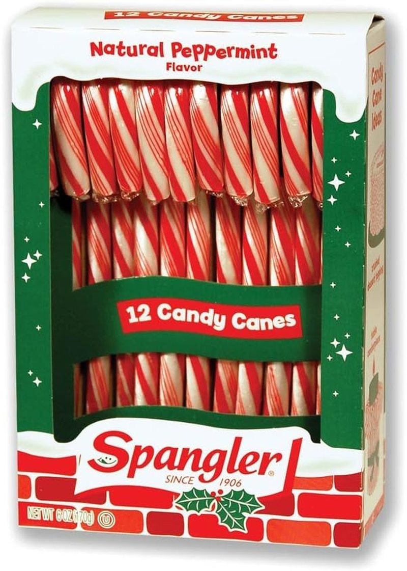 Spangler (1) Box Candy Canes - Peppermint Flavored Red & White Stripes - 12 Individually Wrapped Pieces per Box - Holiday & Christmas Candy - Net Wt. 5.3 Oz