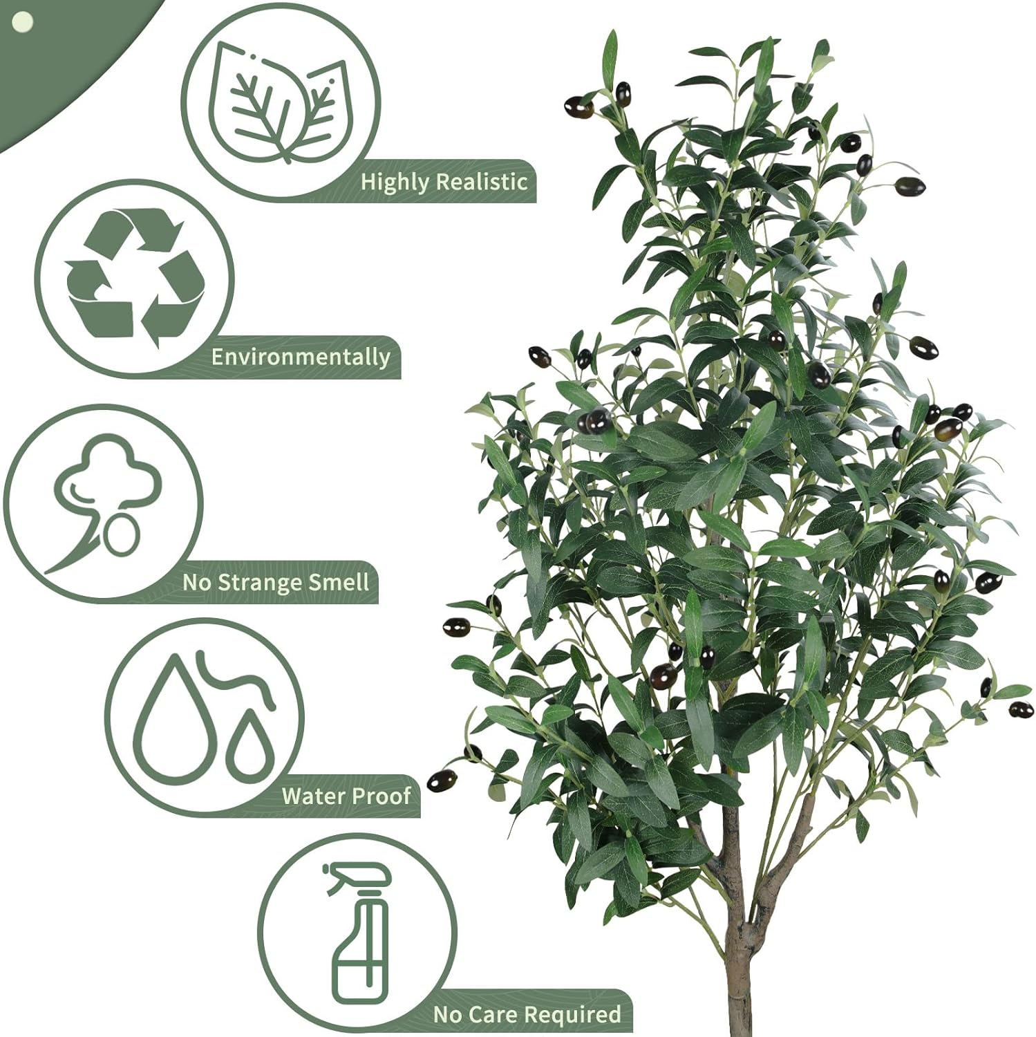 Artificial Olive Tree 5Ft/150Cm Tall Faux Silk Plant Large Fake Olive Potted Tree with Natural Wood Trunk and Lifelike Fruit for Home Office Decor Indoor with Plastic Planter - Artificial Olive Tree-5Ft/150Cm image number 5