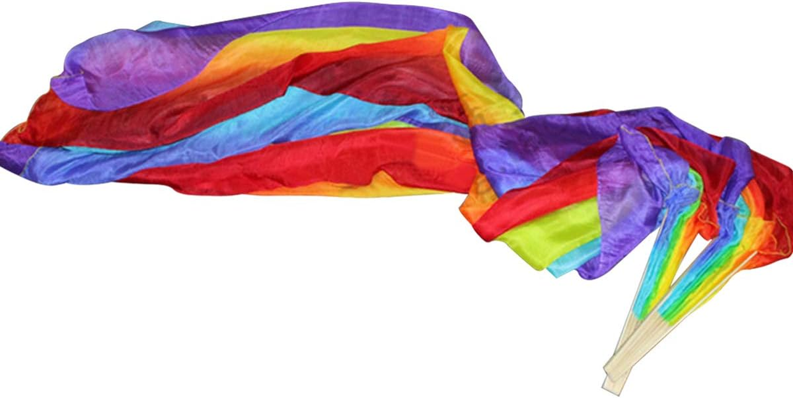 KIKIGOAL 1 Pair(Left+Right) Women Real Silk Belly Dance Fan Veil, Length 180Cm Width 90Cm image number 1