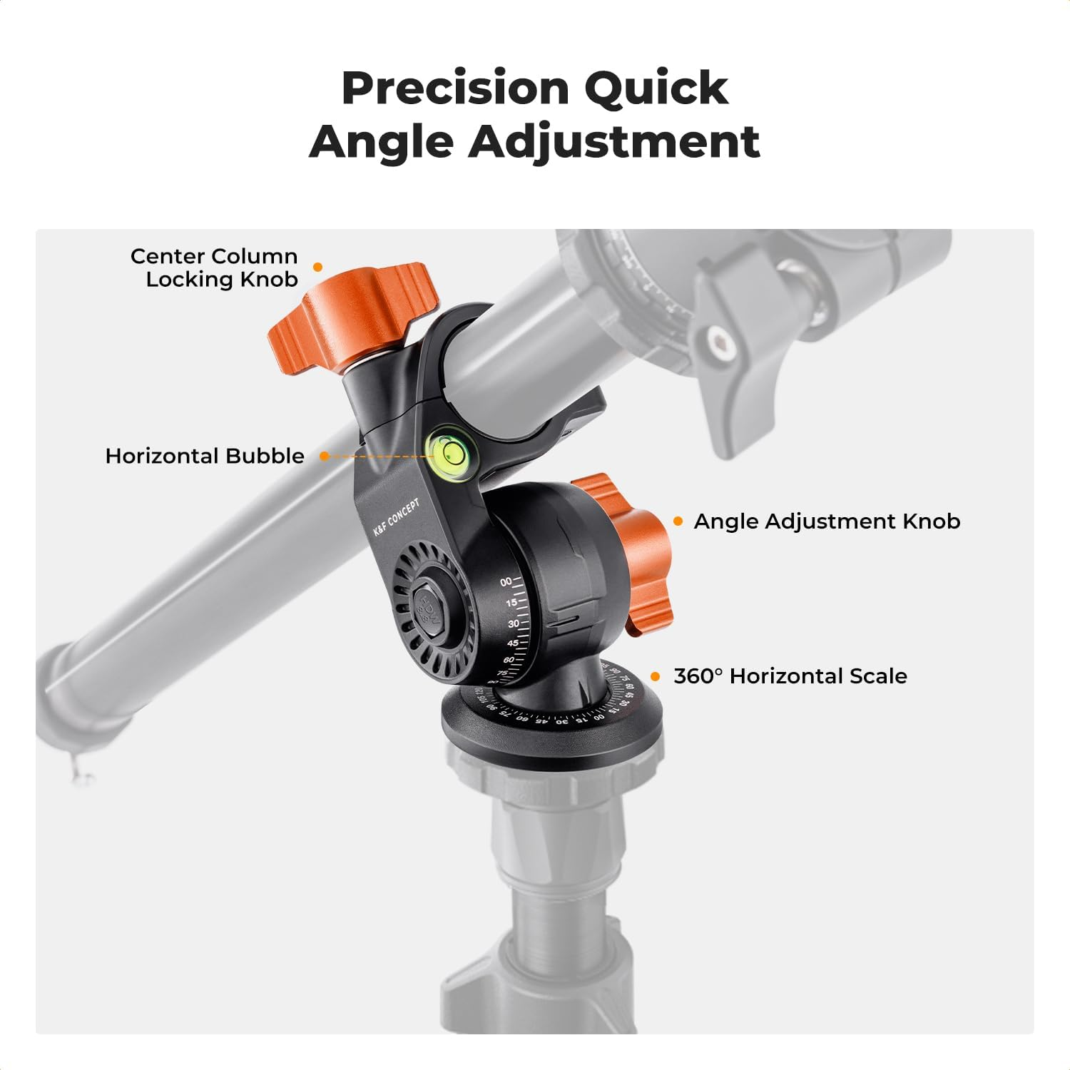 K&F Concept 76 Inch Camera Tripod with Rotatable Multi-Angle Center Column,Lightweight Travel Outdoor DSLR Tripods with 360 Degree Ball Head Load Capacity 8Kg/17.6Lbs, Cellphone Clips for Smartphone image number 2