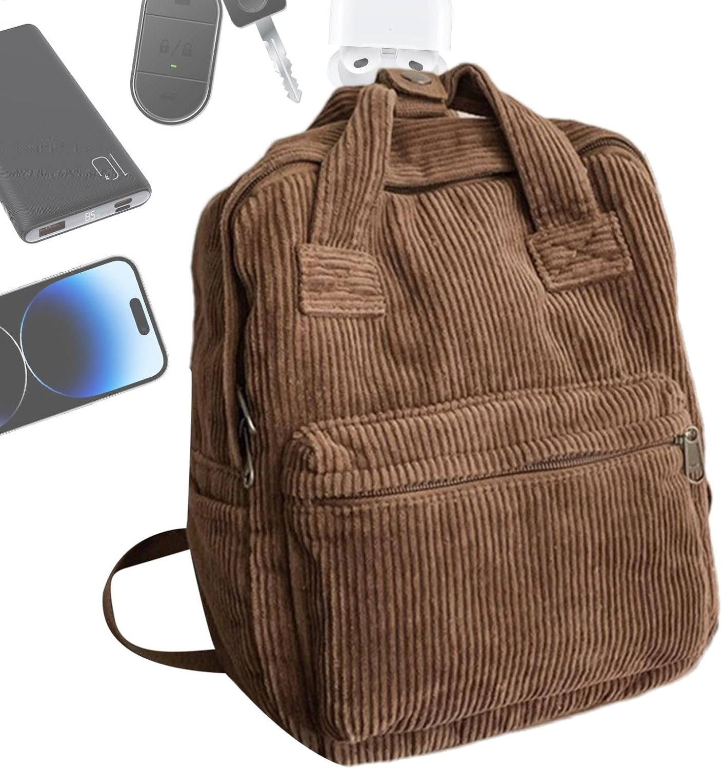 Large Corduroy Bookbag, Corduroy Laptop Backpack, Book Bag Purse with Handle, Laptop Bag for Girls, Aesthetic Backpack, Small Backpack Purse, Large Capacity for High