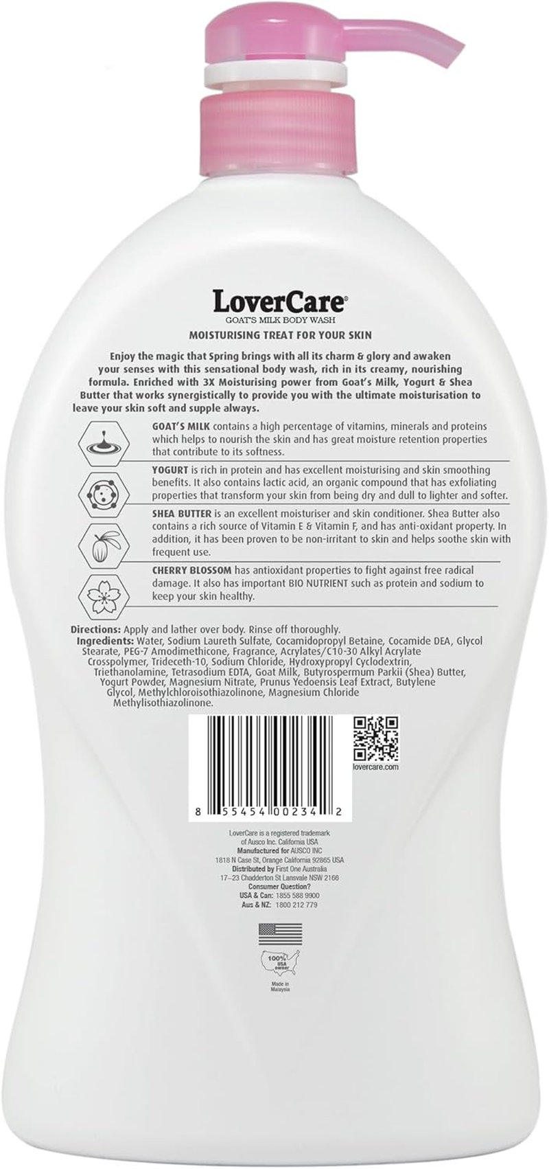 Lovercare Combo Goat Milk Moisturizing Body Wash Shower Cream Cherry Blossom 40.7 Fl Oz Goat Milk Cherry Blossom Body Lotion 27 Fl Oz