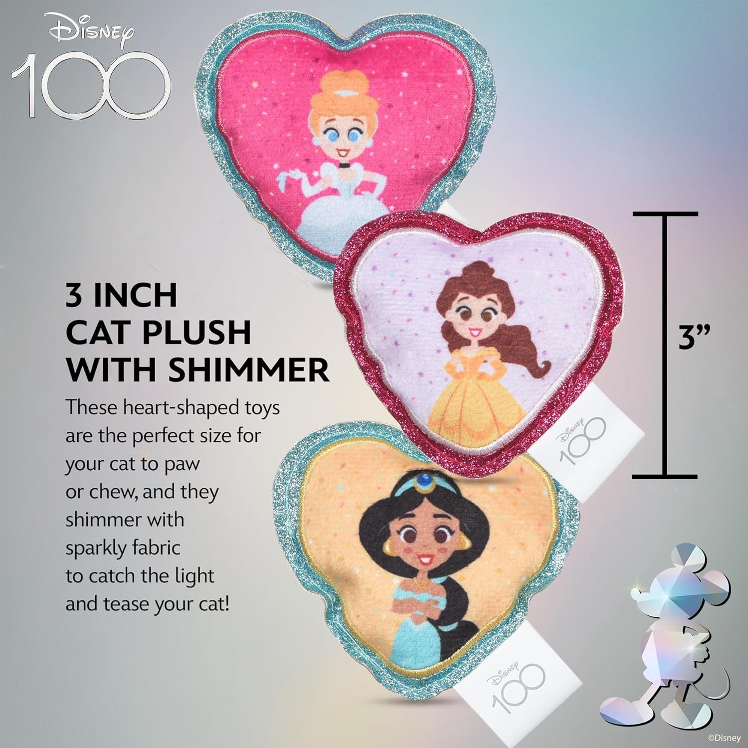 Disney for Pets 3 Piece Princess Cat Toys with Catnip and Crinkle, 4In | Shimmery, Crinkly Cat Toys | Catnip Plush Toys for Cats Inspired Princess Characters image number 5