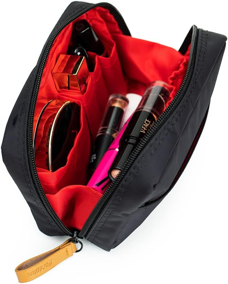 Hekyip Rectangular Beauty Bag, Small Travel Makeup Bag for Purse, Portable Waterproof Cosmetic Pouch for Ladies Women (Rectangular Inner Red) image number 1