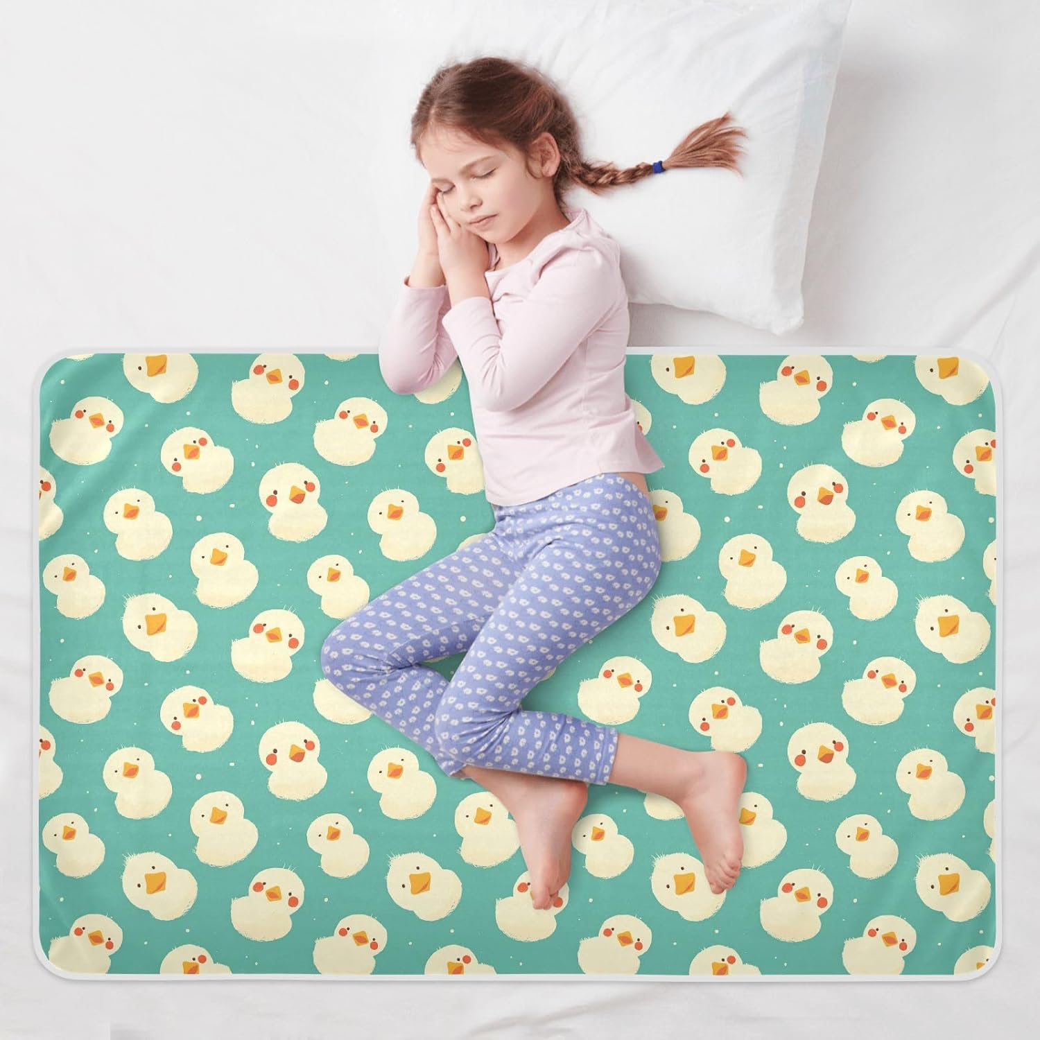 White Cute Duck Face Extra Large Resuable Changing Pad Covers Waterproof Washable Bed Wetting Sheet Leakproof Quick Drying Toddler Bedding Products for Infant Baby 52" L X 34" W image number 1