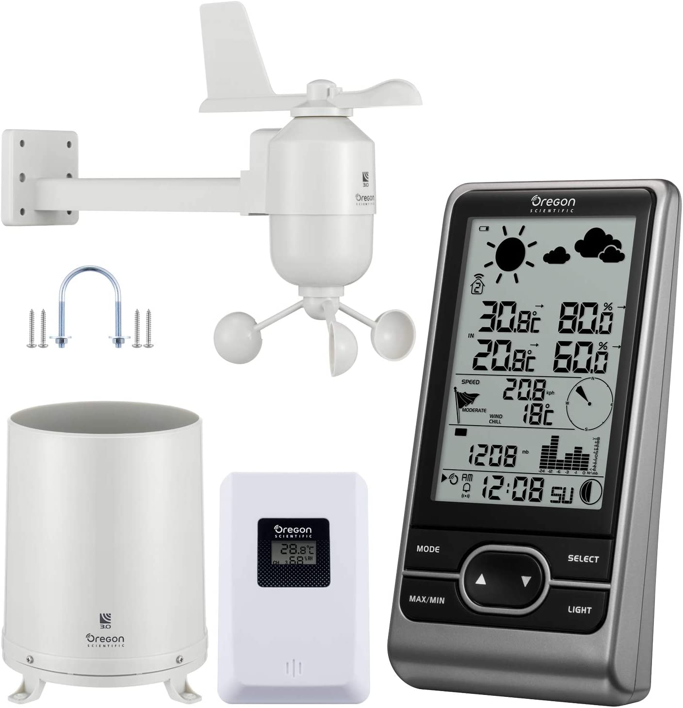 Oregon Scientific WMR86NX Professional Weather Station with Black and White Display, Grey, Single image number 5