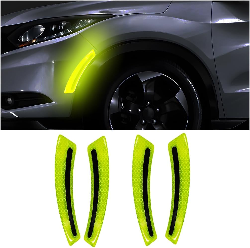 4PCS Car Wheel Eyebrow Reflective Stickers, Waterproof Anti-Scratch Auto Bumper Fender Safety Reflector Guard Strips Trim Side Marker, Vehicle Exterior Accessories, Universal Fit（White）